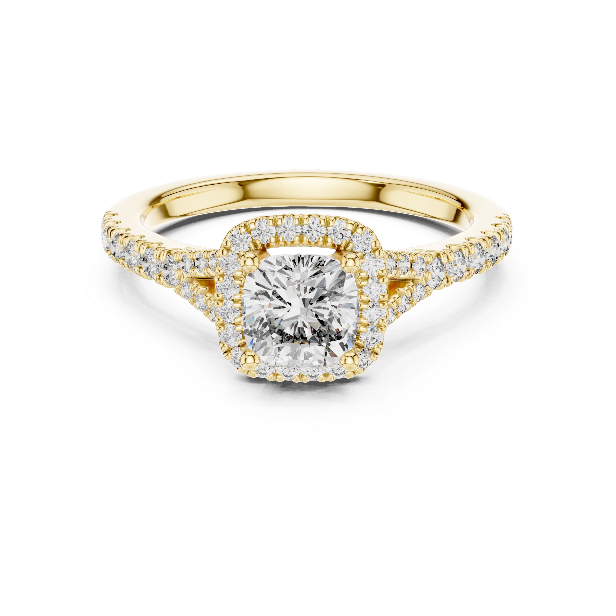 14kt Cushion-Cut Lab Grown Engagement Ring with Halo of Smaller Diamonds