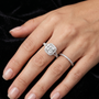 14kt Cushion-Cut Lab Grown Engagement Ring with Halo of Smaller Diamonds