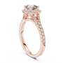 14kt Rose Gold Cushion-Cut Lab Grown Engagement Ring with Halo of Smaller Diamonds
