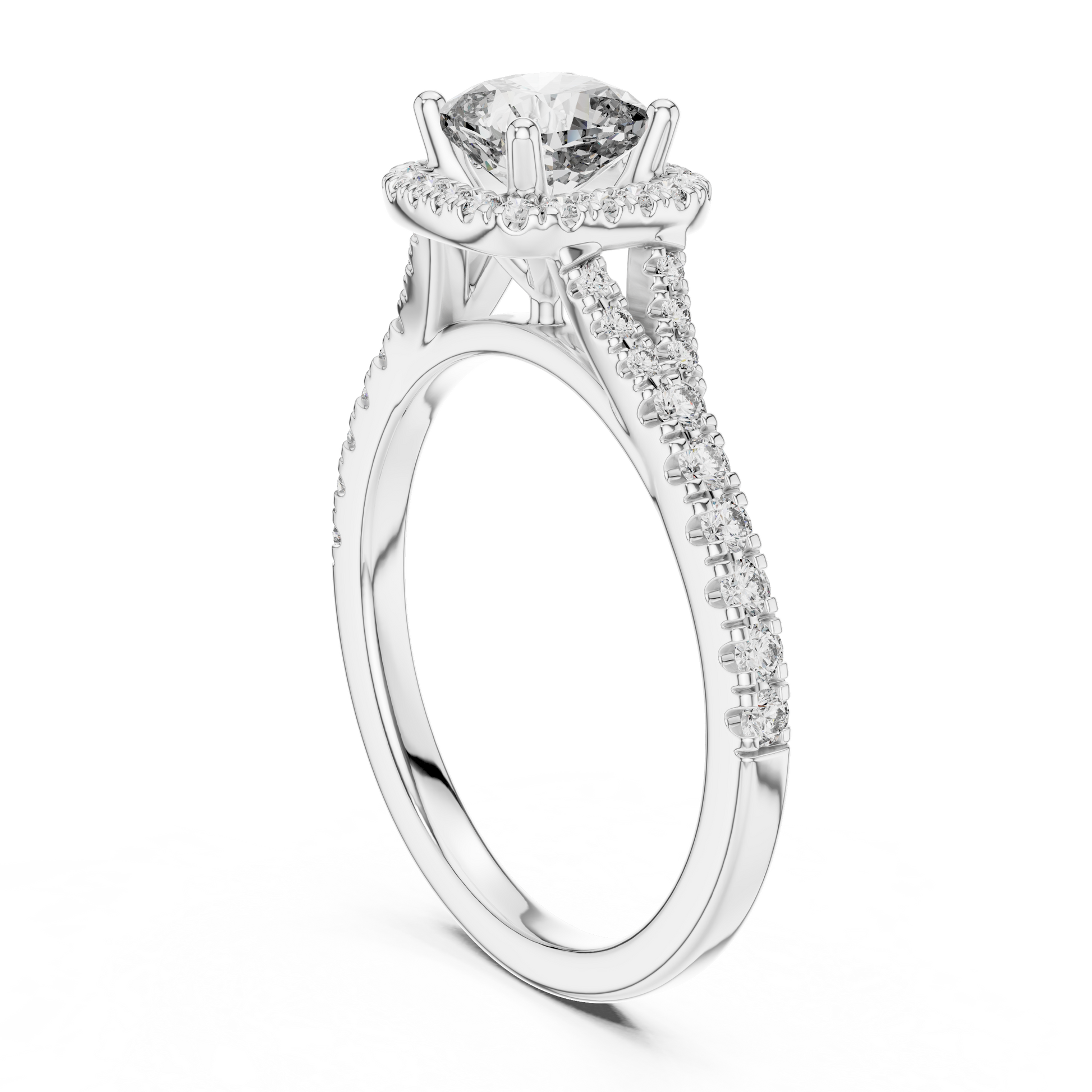 14kt White Gold Cushion-Cut Lab Grown Engagement Ring with Halo of Smaller Diamonds