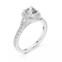 14kt White Gold Cushion-Cut Lab Grown Engagement Ring with Halo of Smaller Diamonds