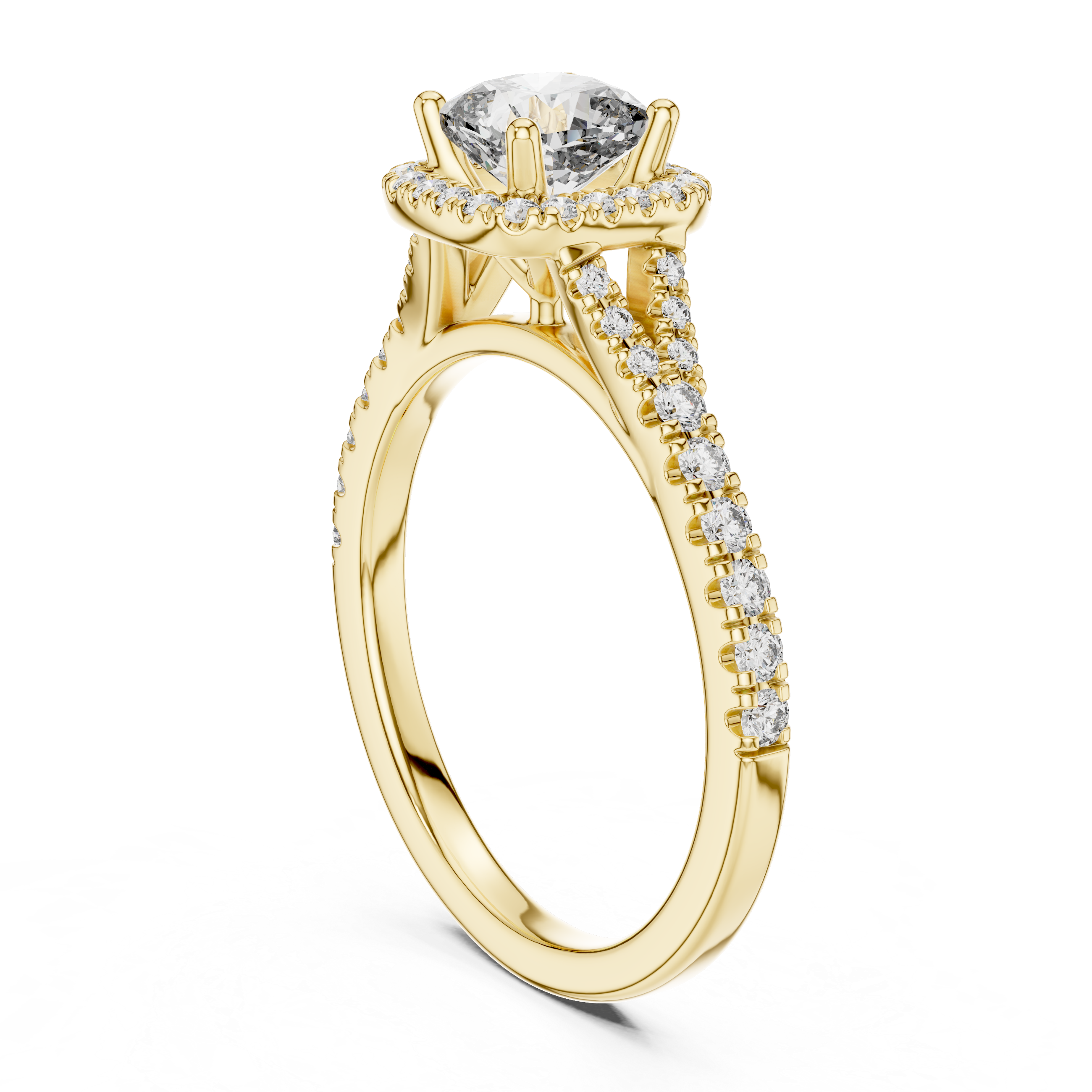 14kt Cushion-Cut Lab Grown Engagement Ring with Halo of Smaller Diamonds