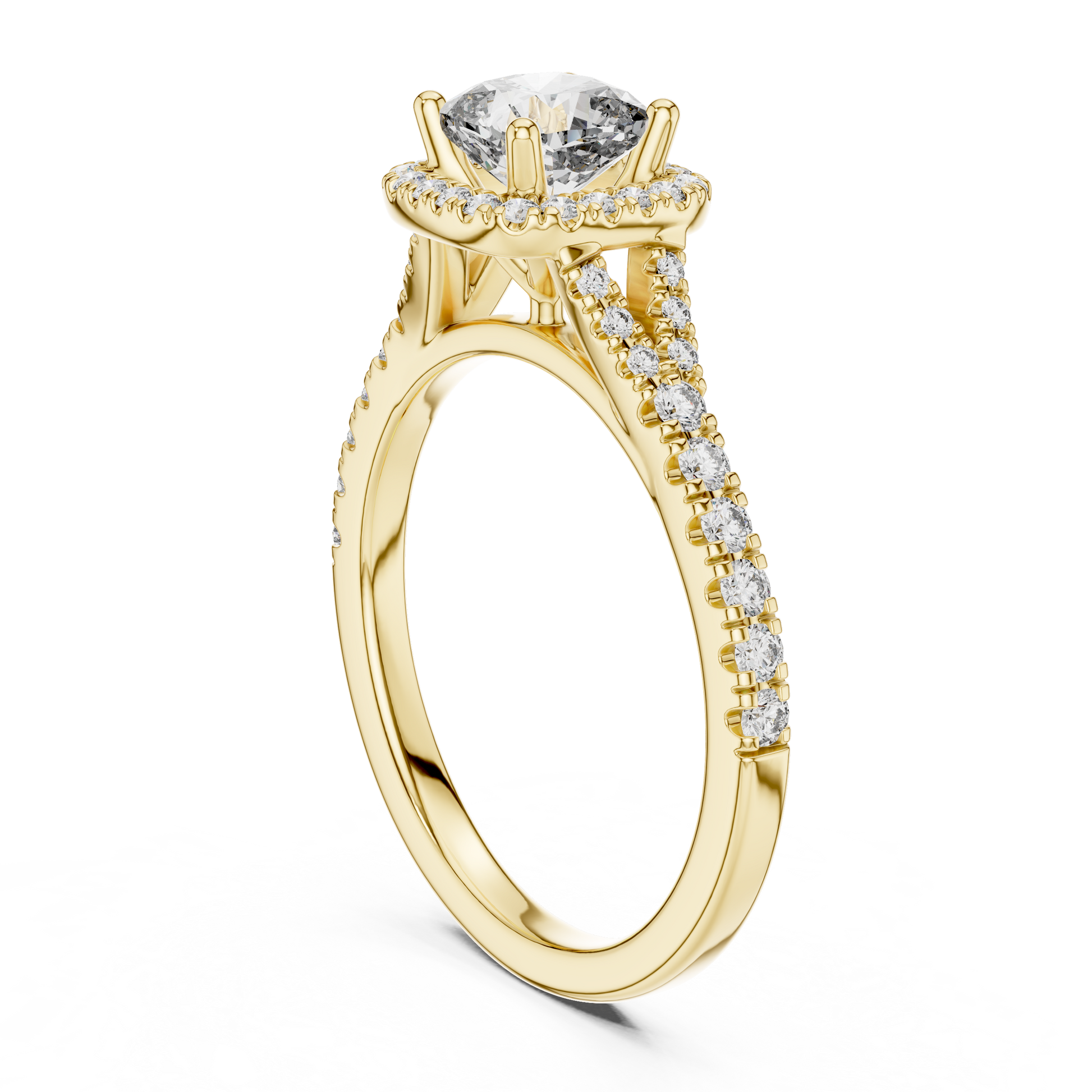 14kt Cushion-Cut Lab Grown Engagement Ring with Halo of Smaller Diamonds