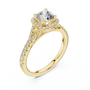 14kt Cushion-Cut Lab Grown Engagement Ring with Halo of Smaller Diamonds