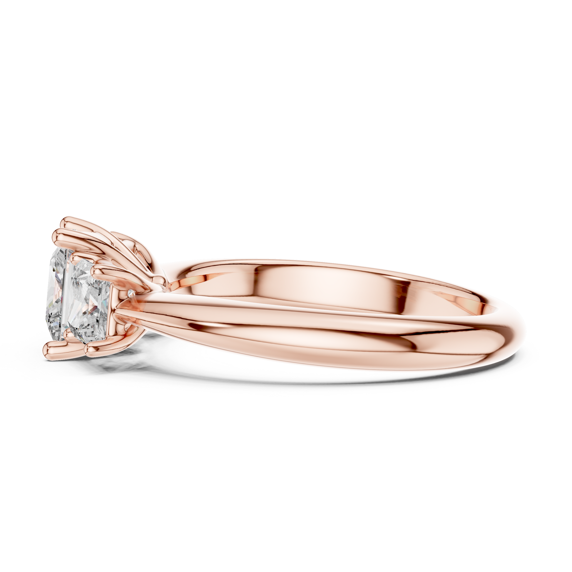 18kt Solid Rose Gold Three Stone Princess Cut Lab Grown Trilogy Engagement Ring