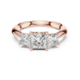 18kt Solid Rose Gold Three Stone Princess Cut Lab Grown Trilogy Engagement Ring