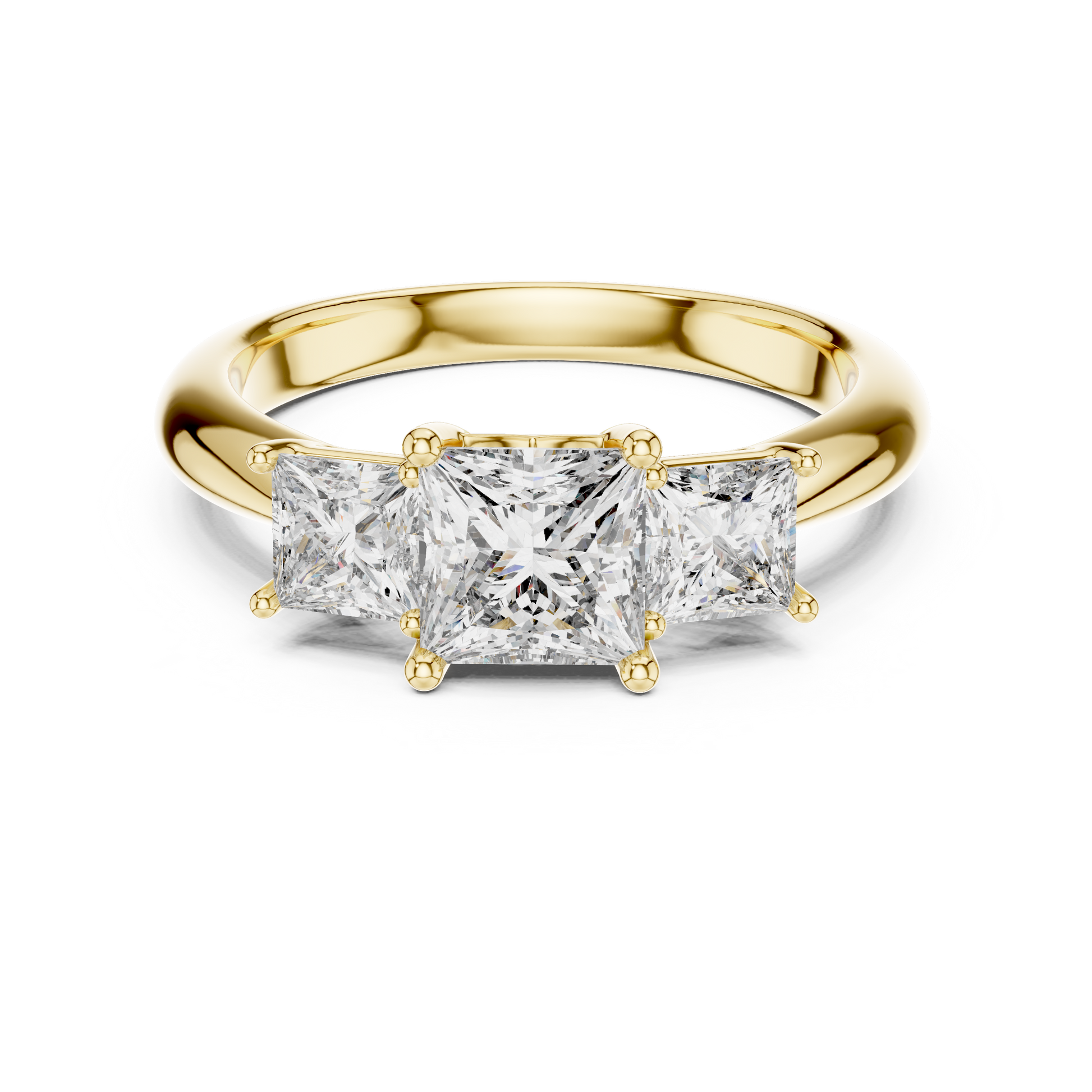 18kt Yellow Gold Three Stone Princess Cut Lab Grown Trilogy Engagement Ring