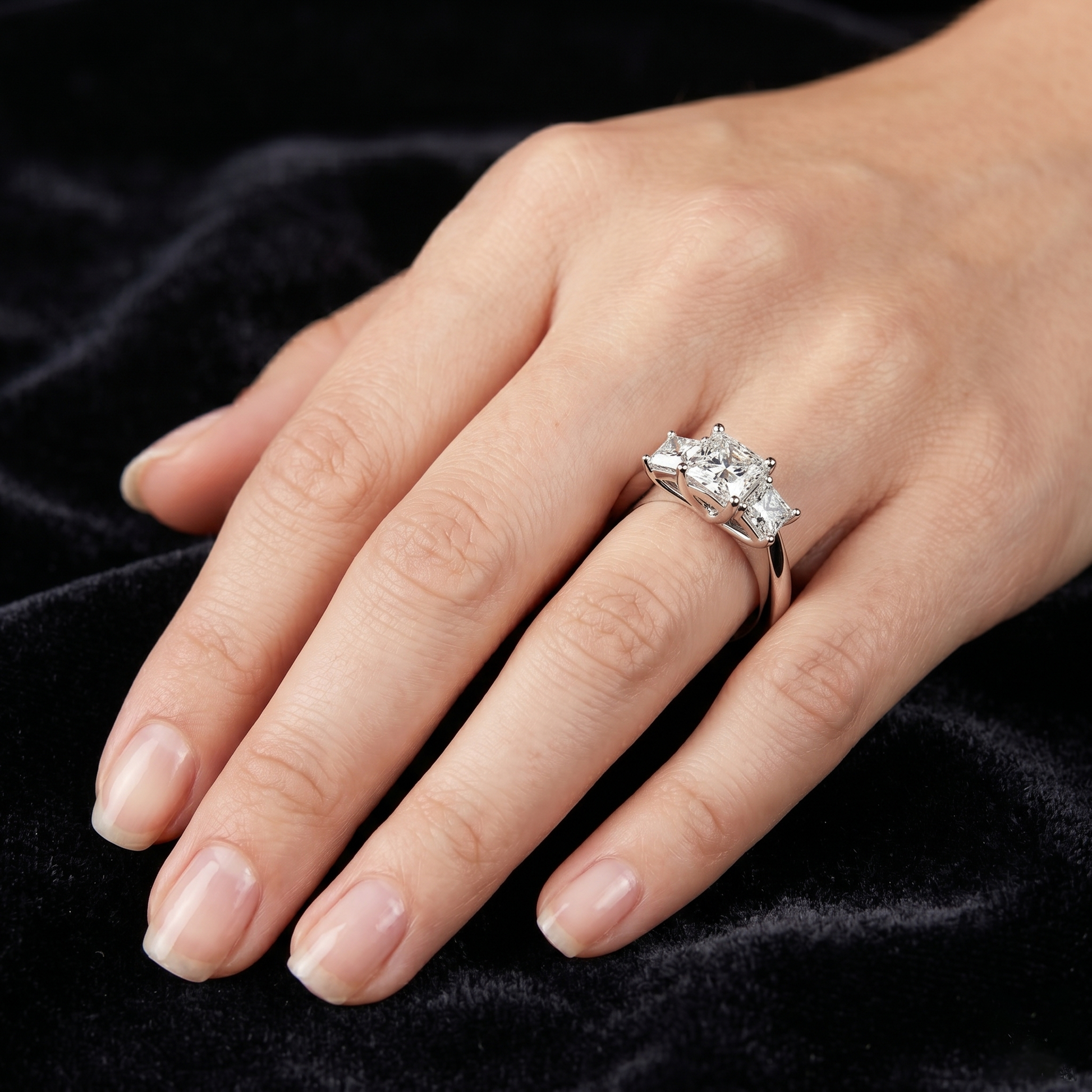 18kt Solid Rose Gold Three Stone 2 TCW Princess Cut Lab Grown Trilogy Engagement Ring