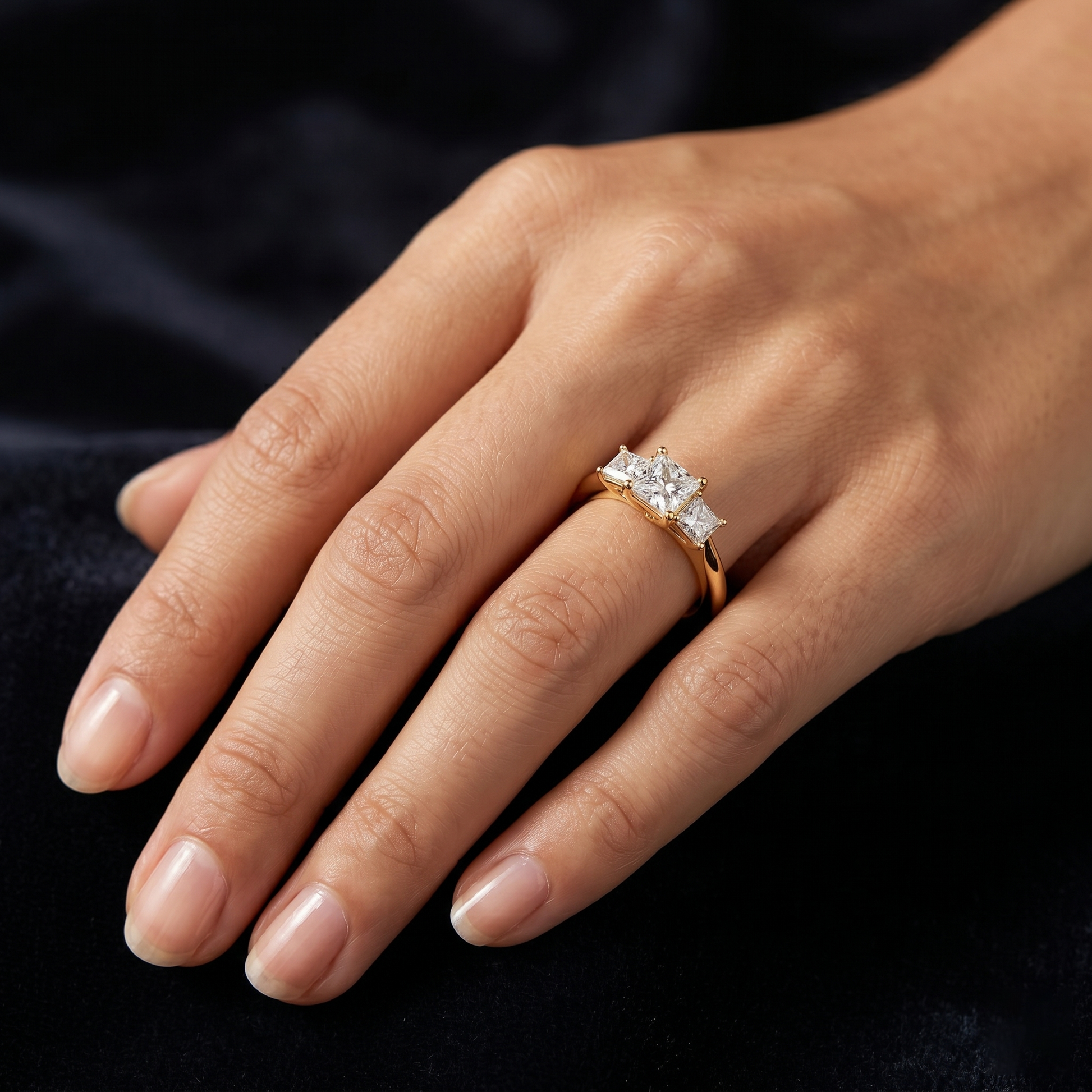 18kt Solid Rose Gold Three Stone 2 TCW Princess Cut Lab Grown Trilogy Engagement Ring