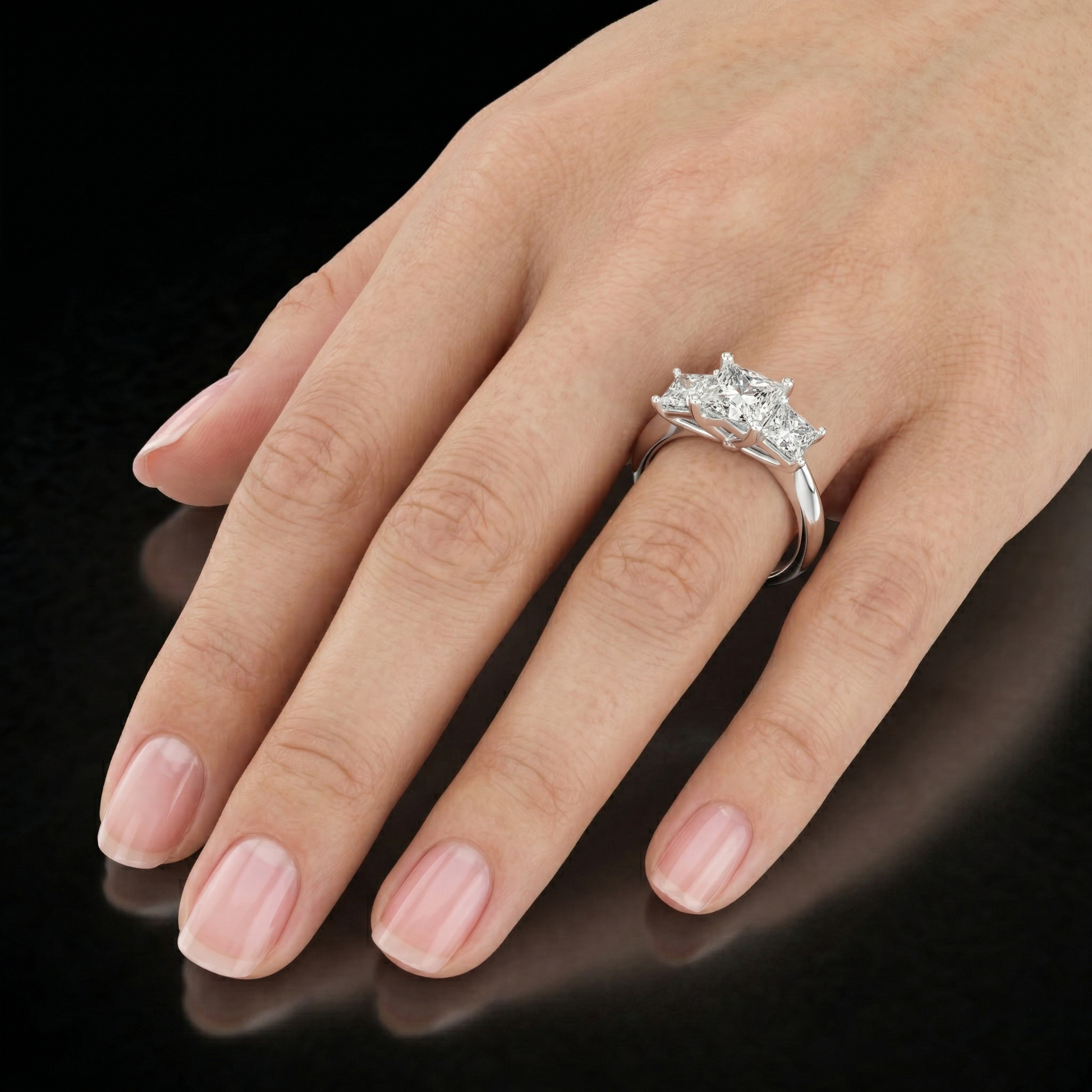 Three Stone Princess Cut Moissanite Trilogy Sterling Silver Engagement Ring