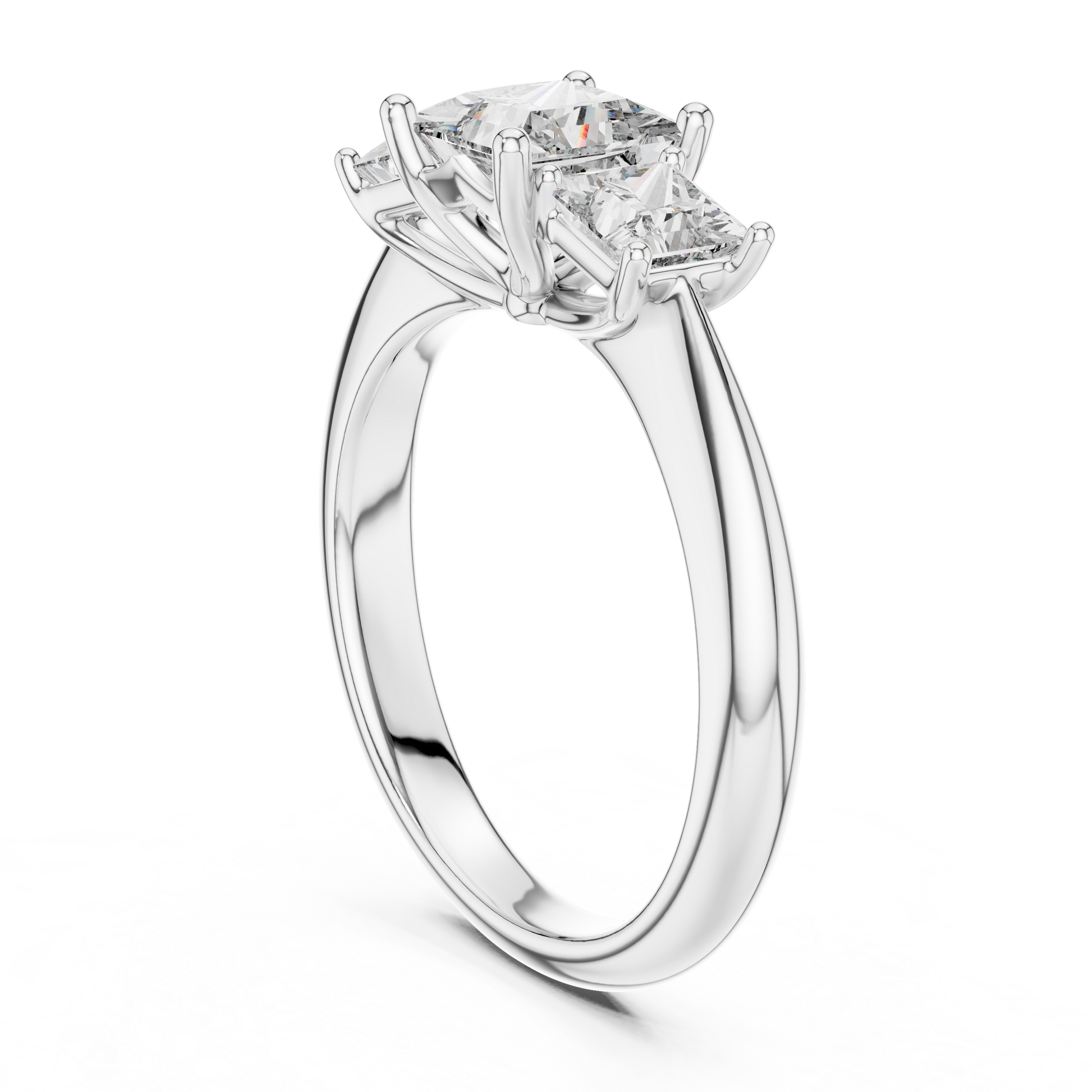 18kt Solid White Gold Three Stone Princess Cut Lab Grown Trilogy Engagement Ring
