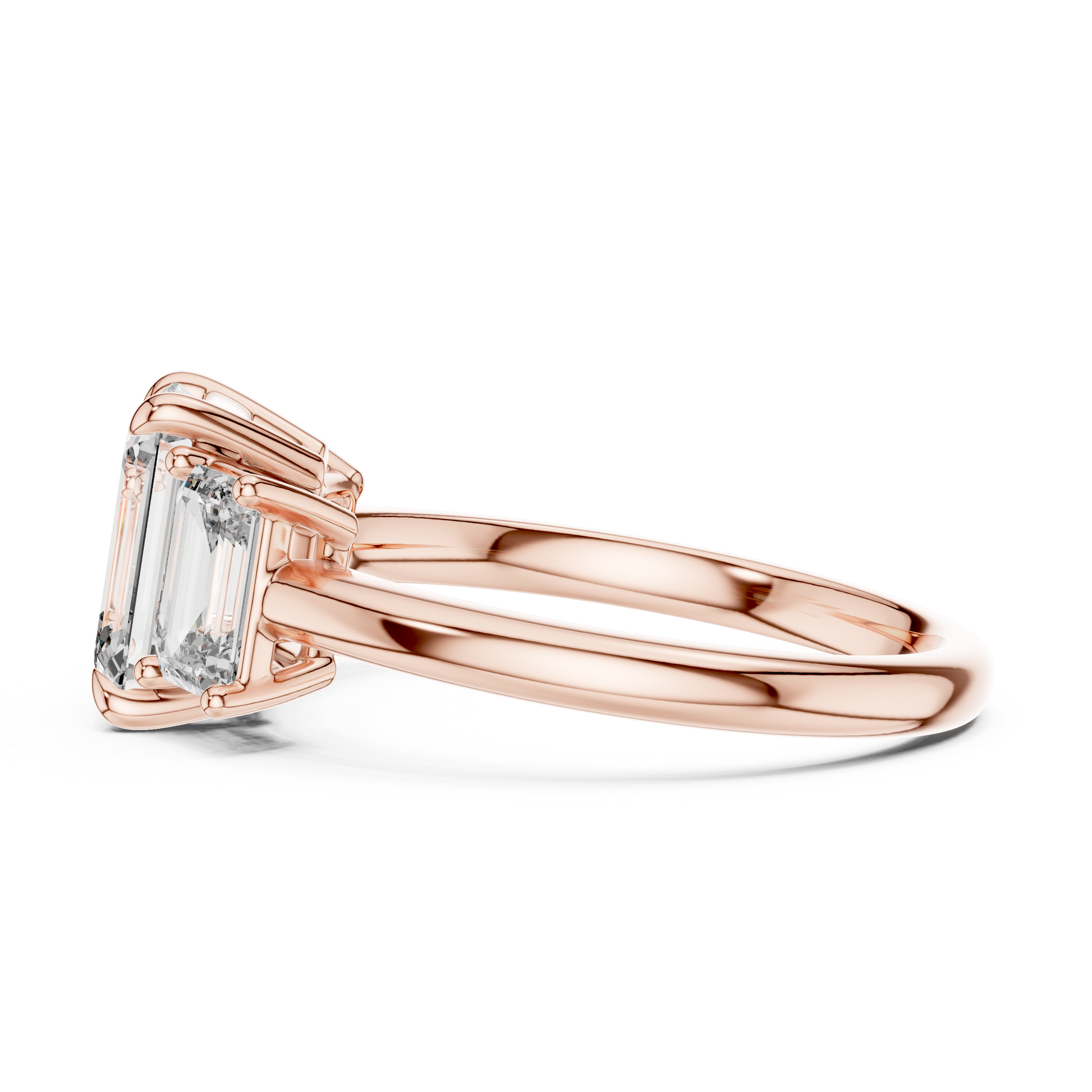 3 TCW Emerald Cut Three-stone Lab Grown Rose Solid Gold Classic "past, present, and future" Engagement Ring