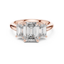 3 TCW Emerald Cut Three-stone Lab Grown Rose Solid Gold Classic "past, present, and future" Engagement Ring