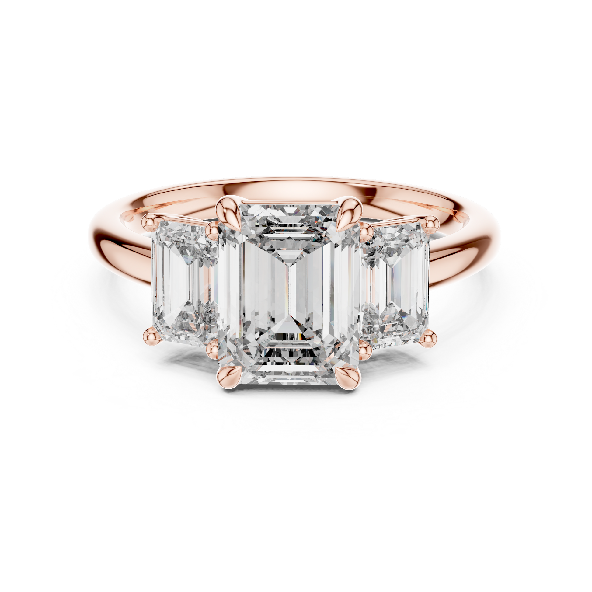 3 TCW Emerald Cut Three-stone Lab Grown Rose Solid Gold Classic "past, present, and future" Engagement Ring