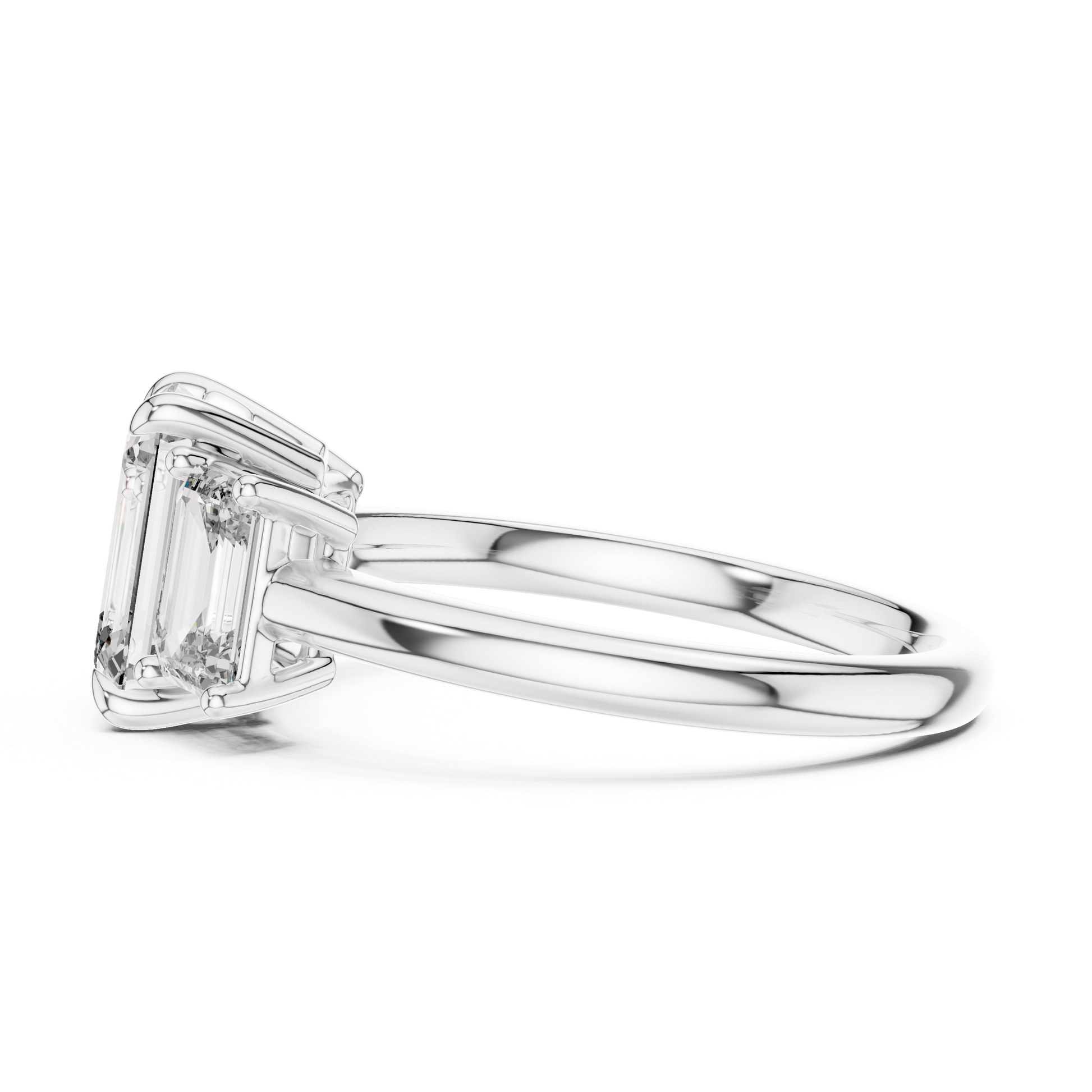3 TCW Emerald Cut Three-stone Lab Grown White Solid Gold Classic "past, present, and future" Engagement Ring