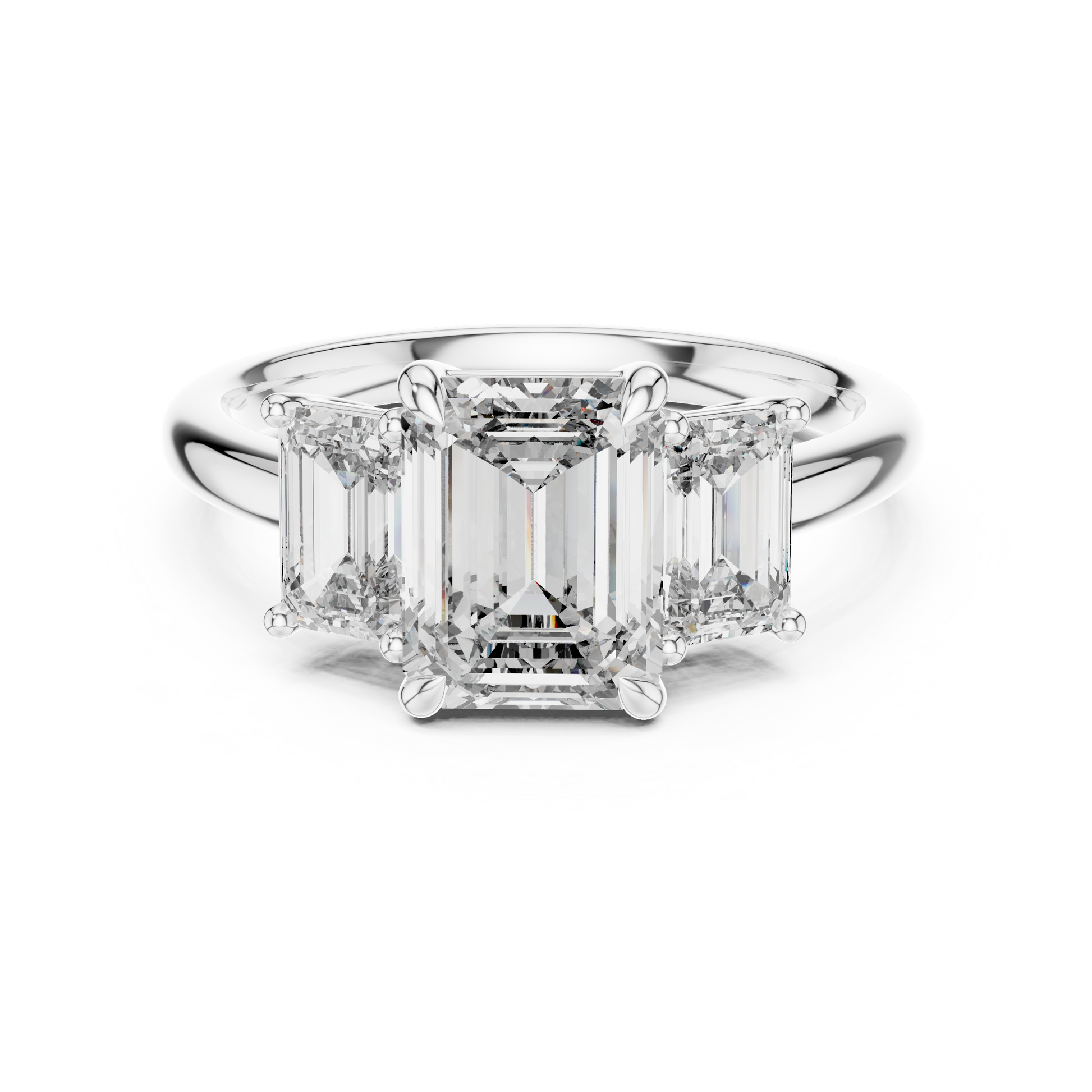 3 TCW Emerald Cut Three-stone Lab Grown White Solid Gold Classic "past, present, and future" Engagement Ring