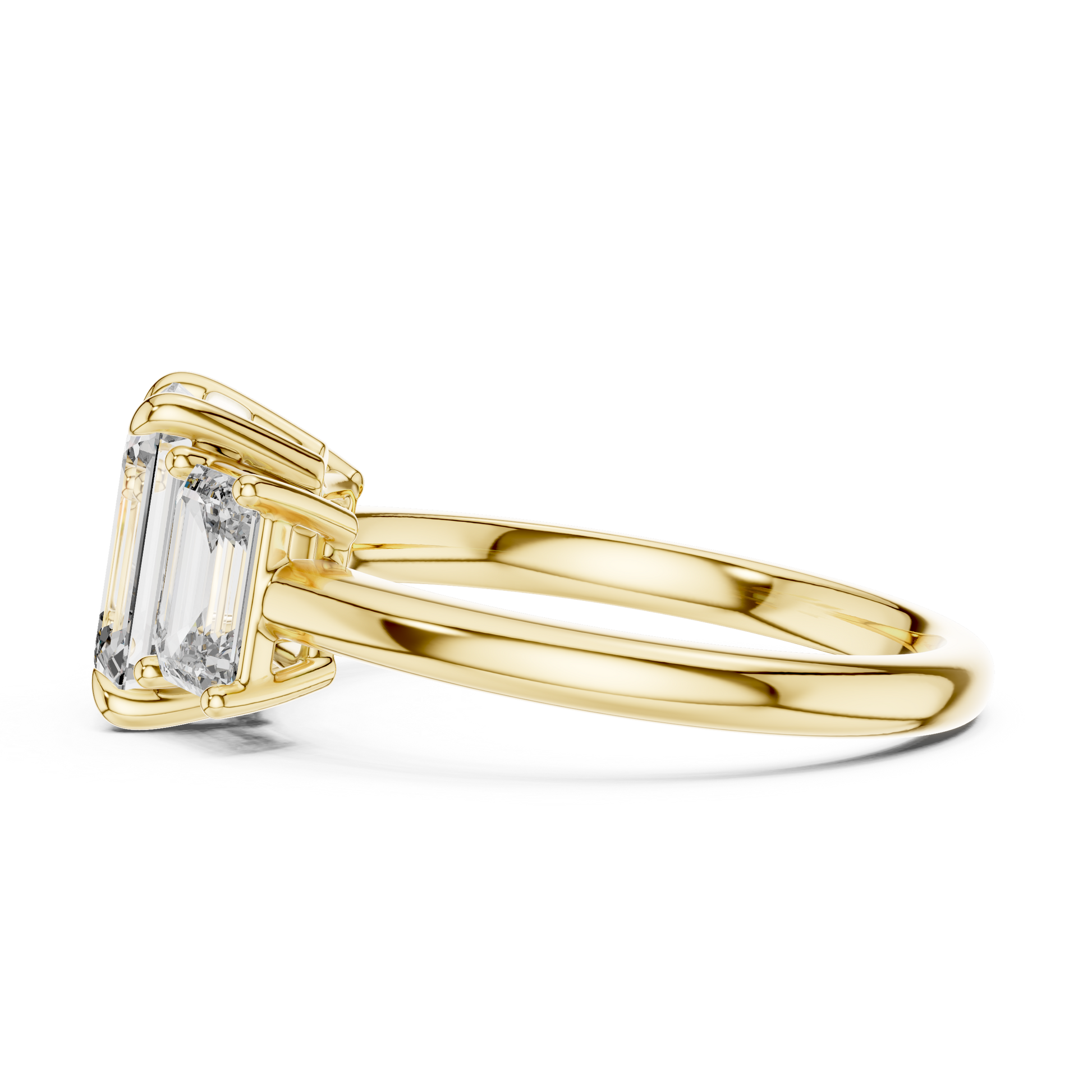 3 TCW Emerald Cut Three-stone Lab Grown Yellow Solid Gold Classic "past, present, and future" Engagement Ring