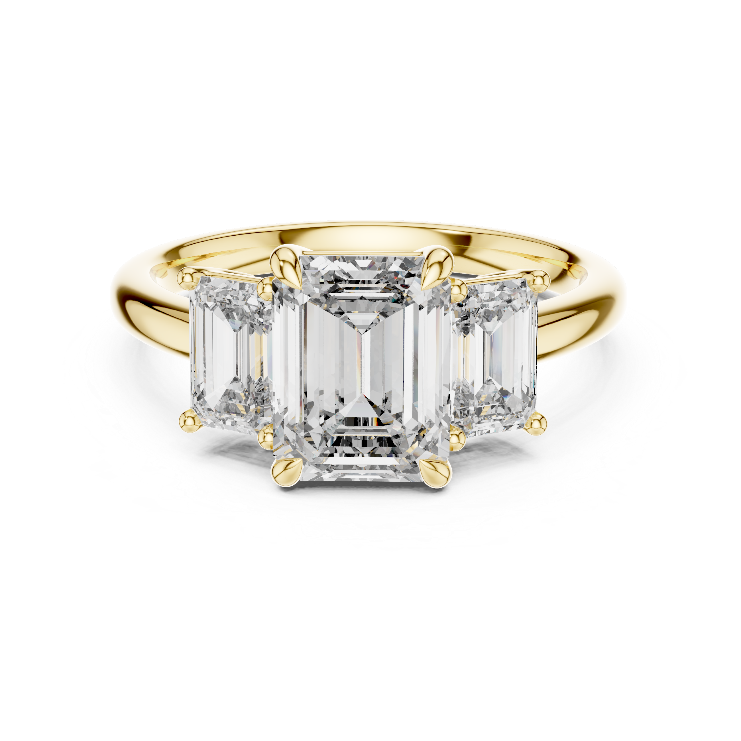 3 TCW Emerald Cut Three-stone Lab Grown Yellow Solid Gold Classic "past, present, and future" Engagement Ring