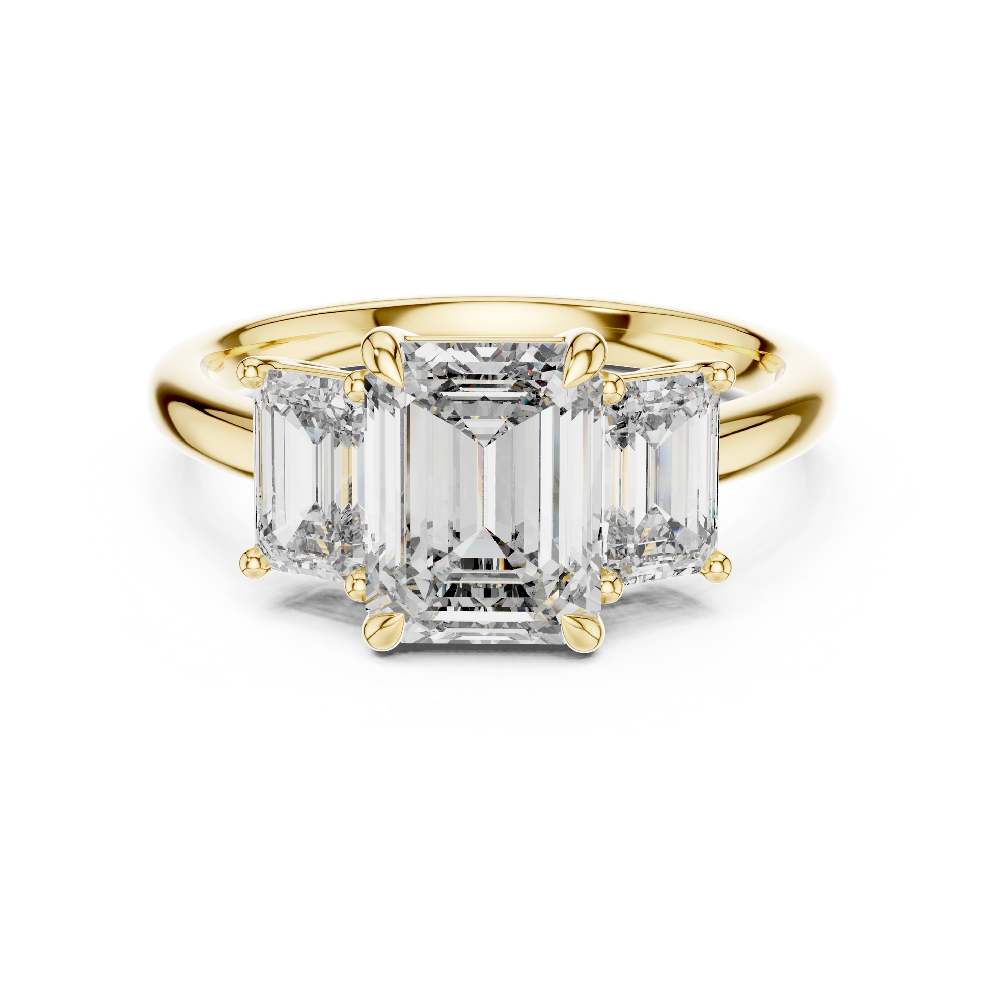 3 TCW Emerald Cut Three-stone Lab Grown Yellow Solid Gold Classic "past, present, and future" Engagement Ring