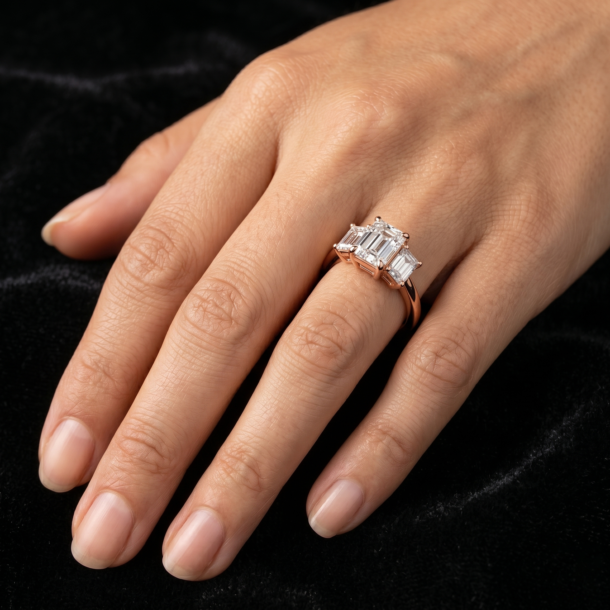 3 TCW Emerald Cut Three-stone Lab Grown Solid Gold Classic "past, present, and future" Engagement Ring