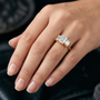 3 TCW Emerald Cut Three-stone Lab Grown Solid Gold Classic "past, present, and future" Engagement Ring