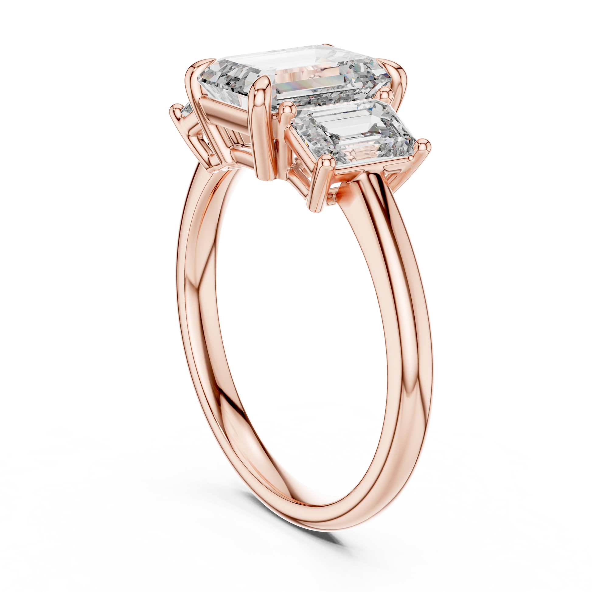 3 TCW Emerald Cut Three-stone Lab Grown Rose Solid Gold Classic "past, present, and future" Engagement Ring