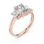 3 TCW Emerald Cut Three-stone Lab Grown Rose Solid Gold Classic "past, present, and future" Engagement Ring
