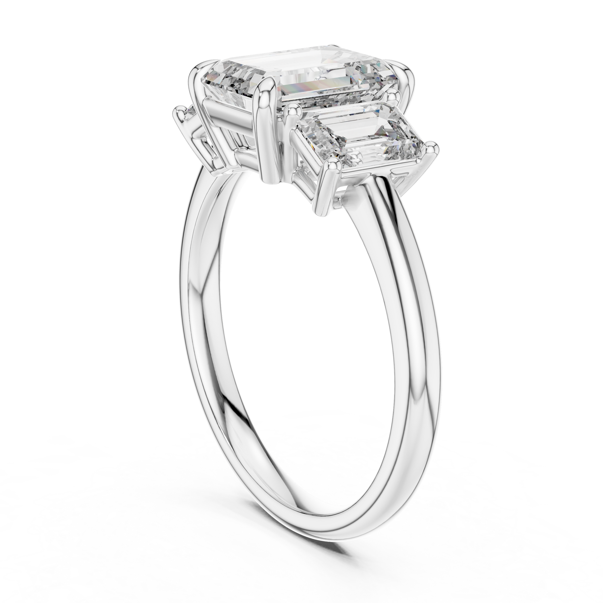 3 TCW Emerald Cut Three-stone Lab Grown White Solid Gold Classic "past, present, and future" Engagement Ring