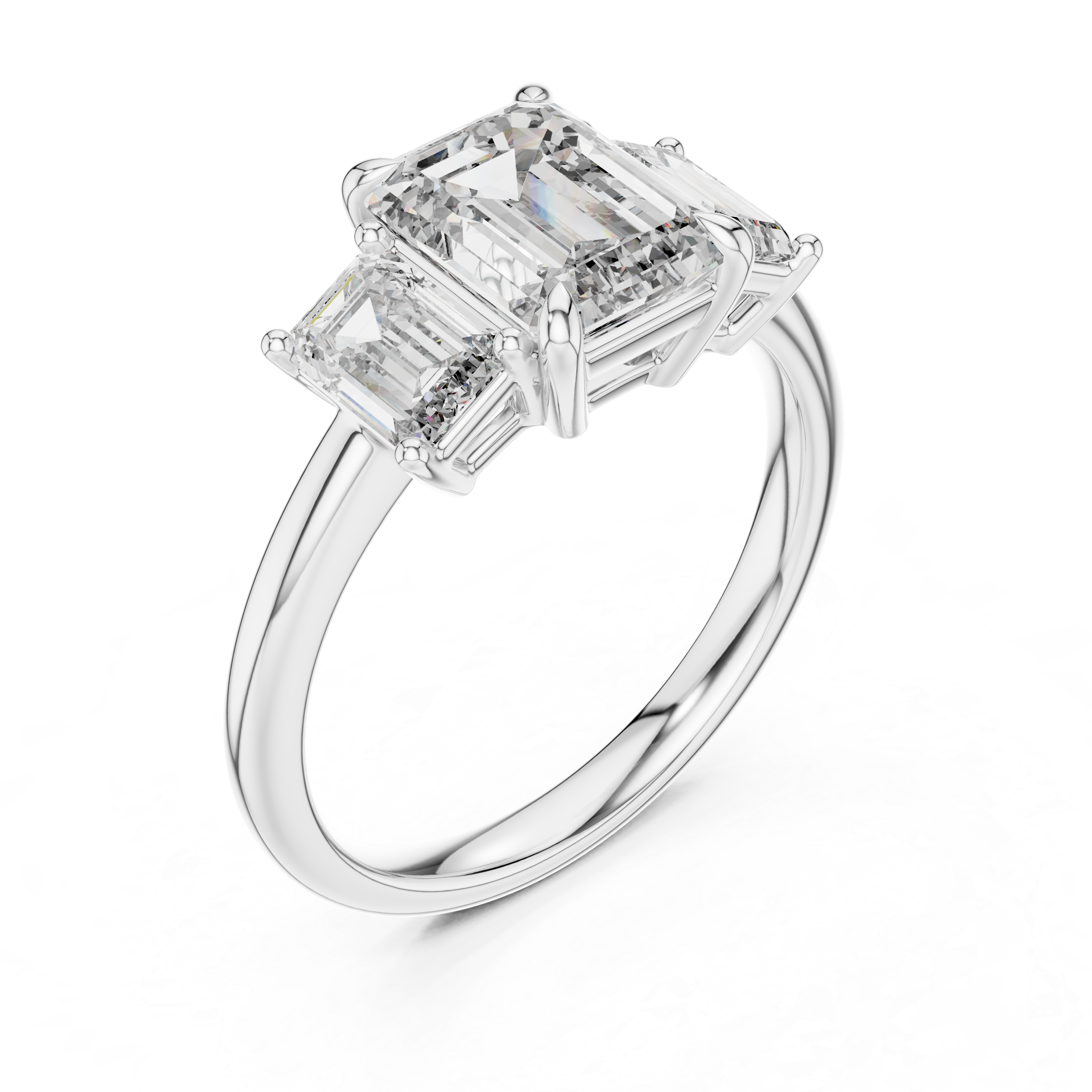 Emerald Cut Three-stone Moissanite Classic "past, present, and future" Engagement Ring