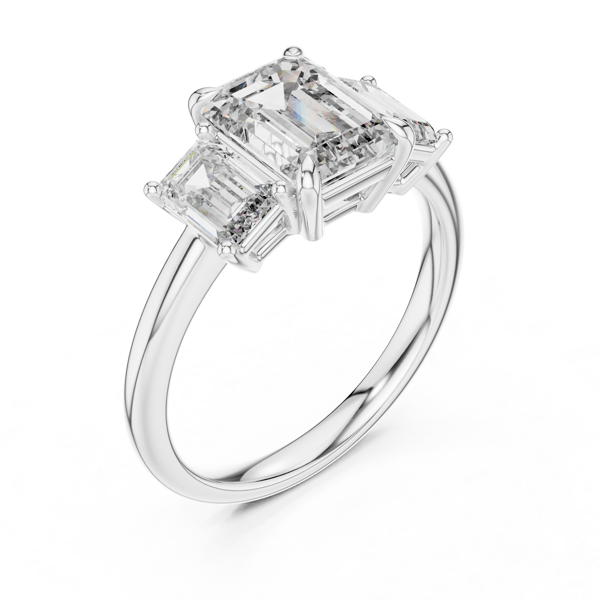 3 TCW Emerald Cut Three-stone Lab Grown White Solid Gold Classic "past, present, and future" Engagement Ring