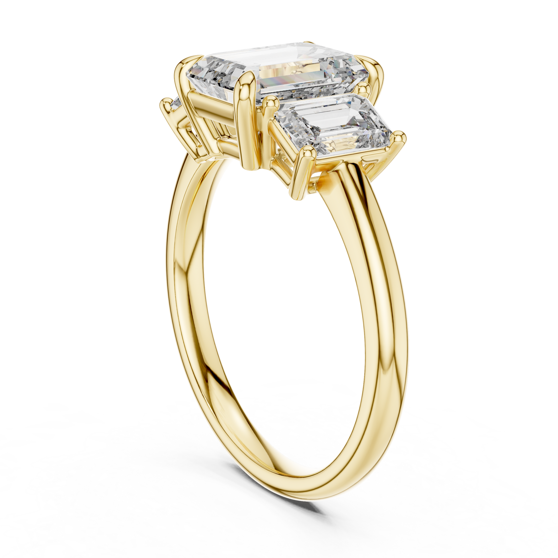 3 TCW Emerald Cut Three-stone Lab Grown Yellow Solid Gold Classic "past, present, and future" Engagement Ring
