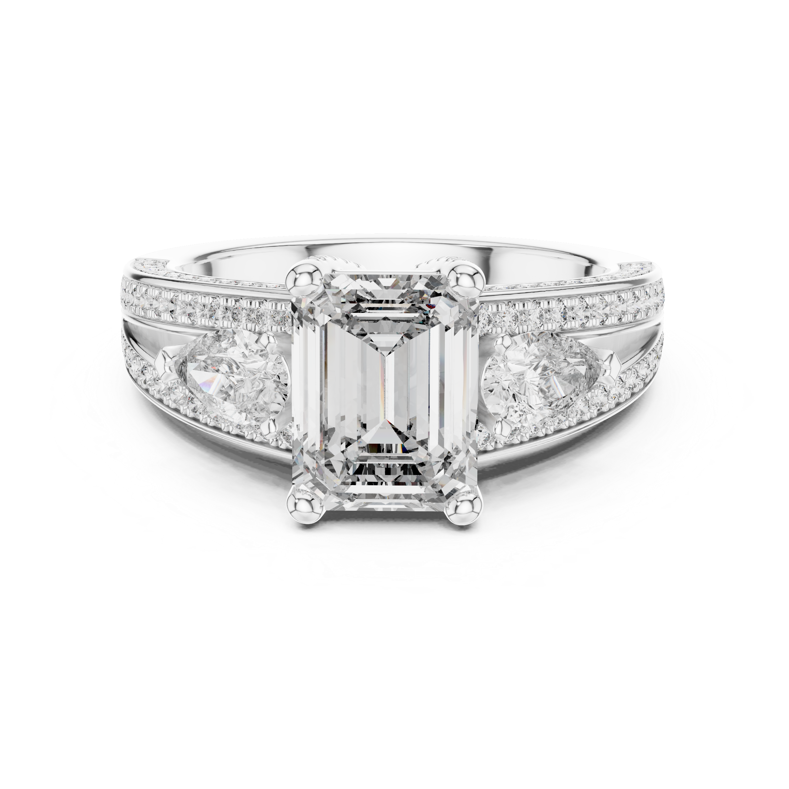 925 Sterling Silver Elegant Emerald-cut Vintage Ring in Split Shank Setting