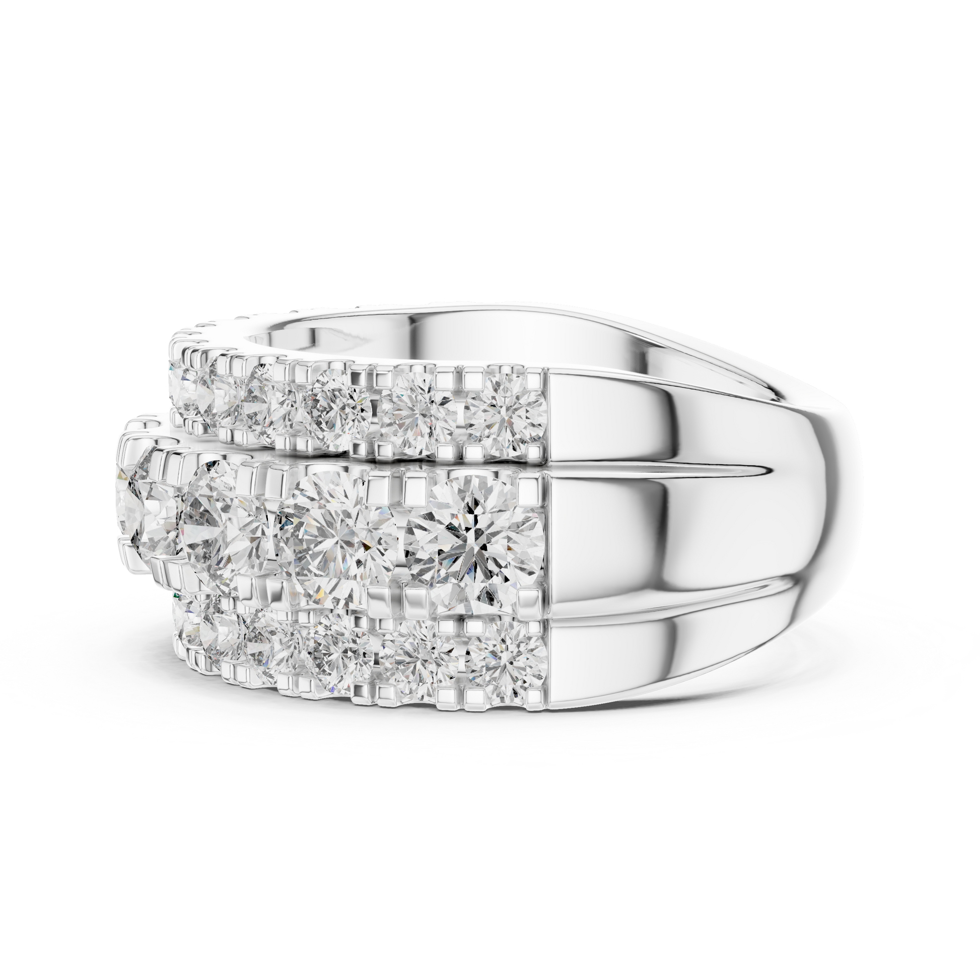 Triple-row Round-cut Moissanite Diamond Eternity Sterling Silver Statement Wedding Band
