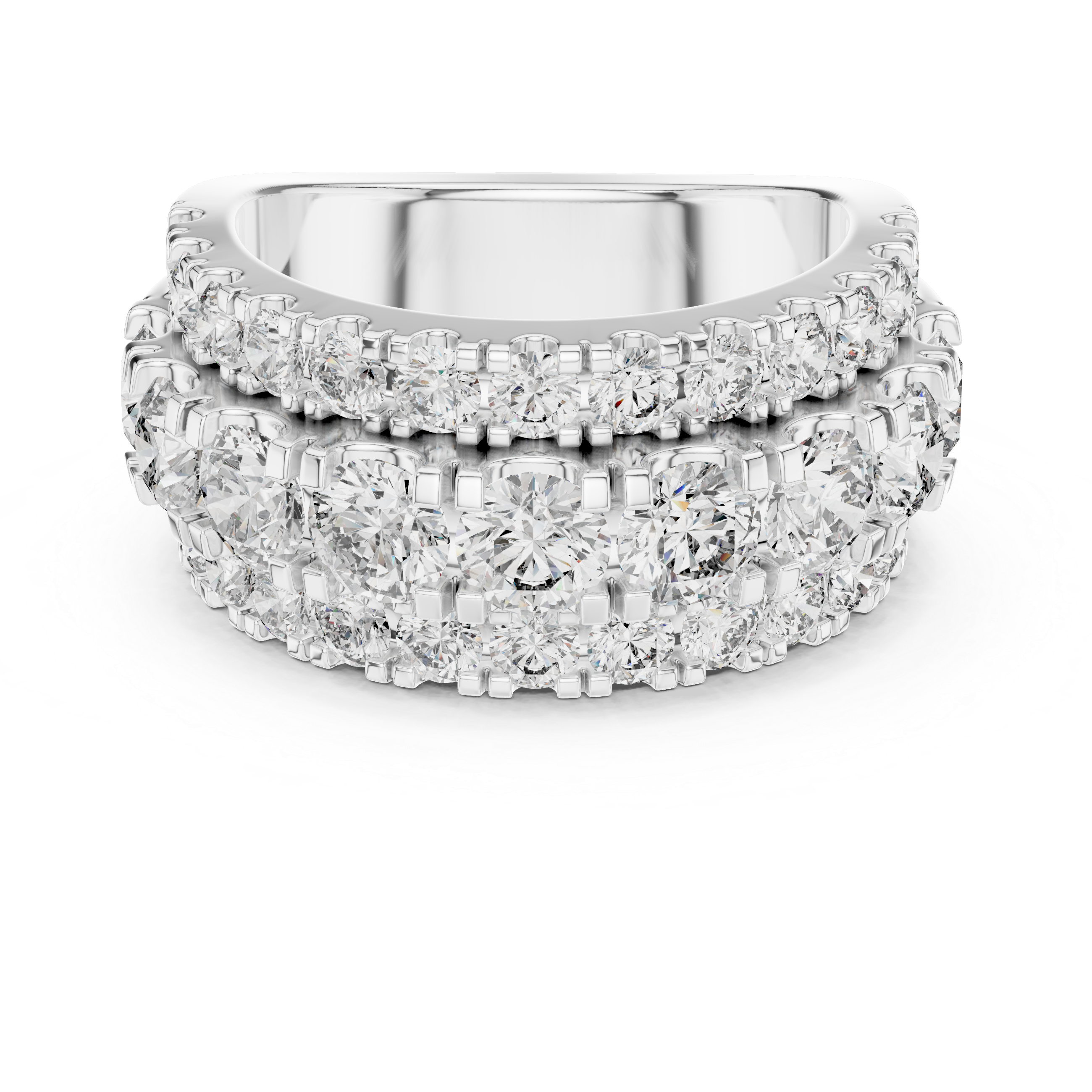 Triple-row Round-cut Moissanite Diamond Eternity Sterling Silver Statement Wedding Band