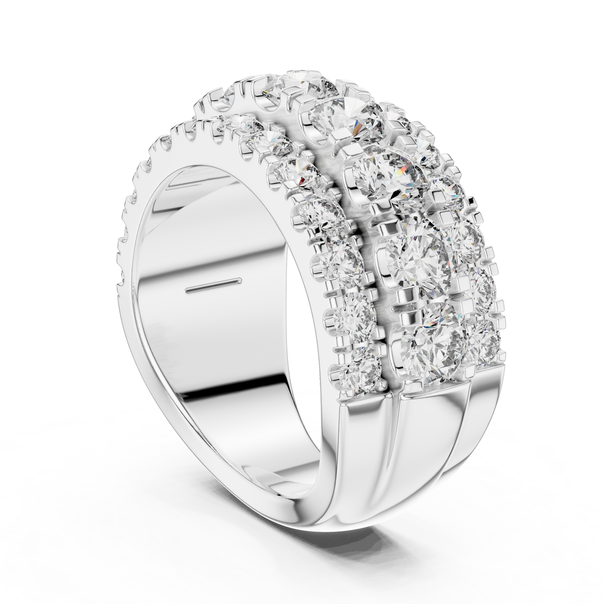 Triple-row Round-cut Moissanite Diamond Eternity Sterling Silver Statement Wedding Band