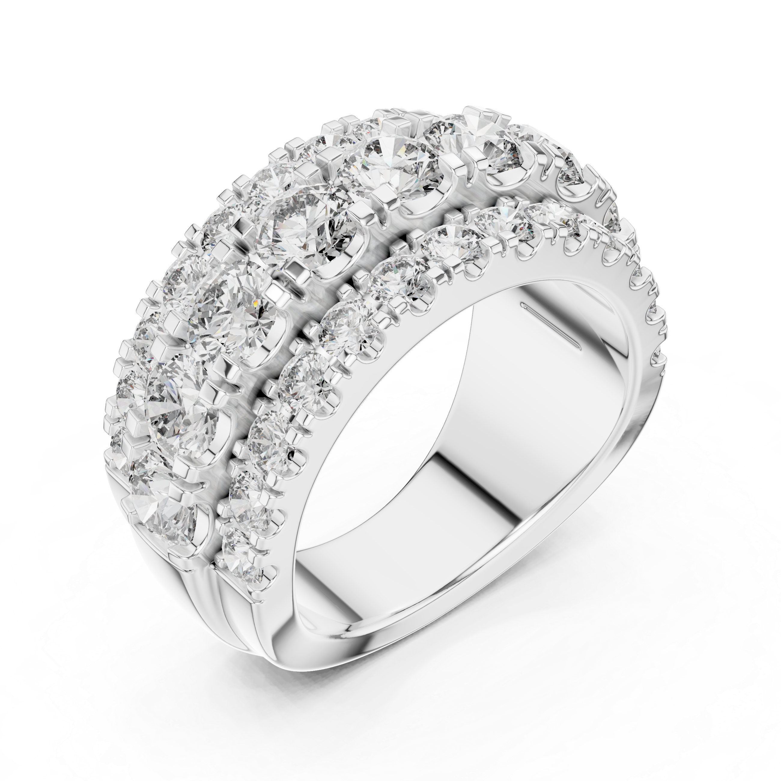 Triple-row Round-cut Moissanite Diamond Eternity Sterling Silver Statement Wedding Band