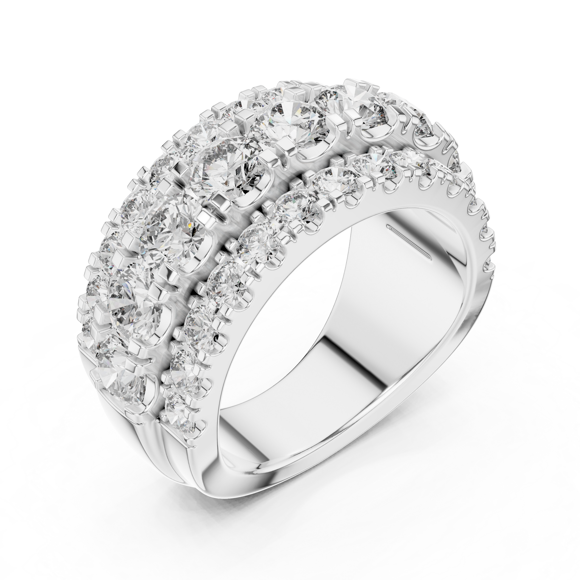 Triple-row Round-cut Moissanite Diamond Eternity Sterling Silver Statement Wedding Band