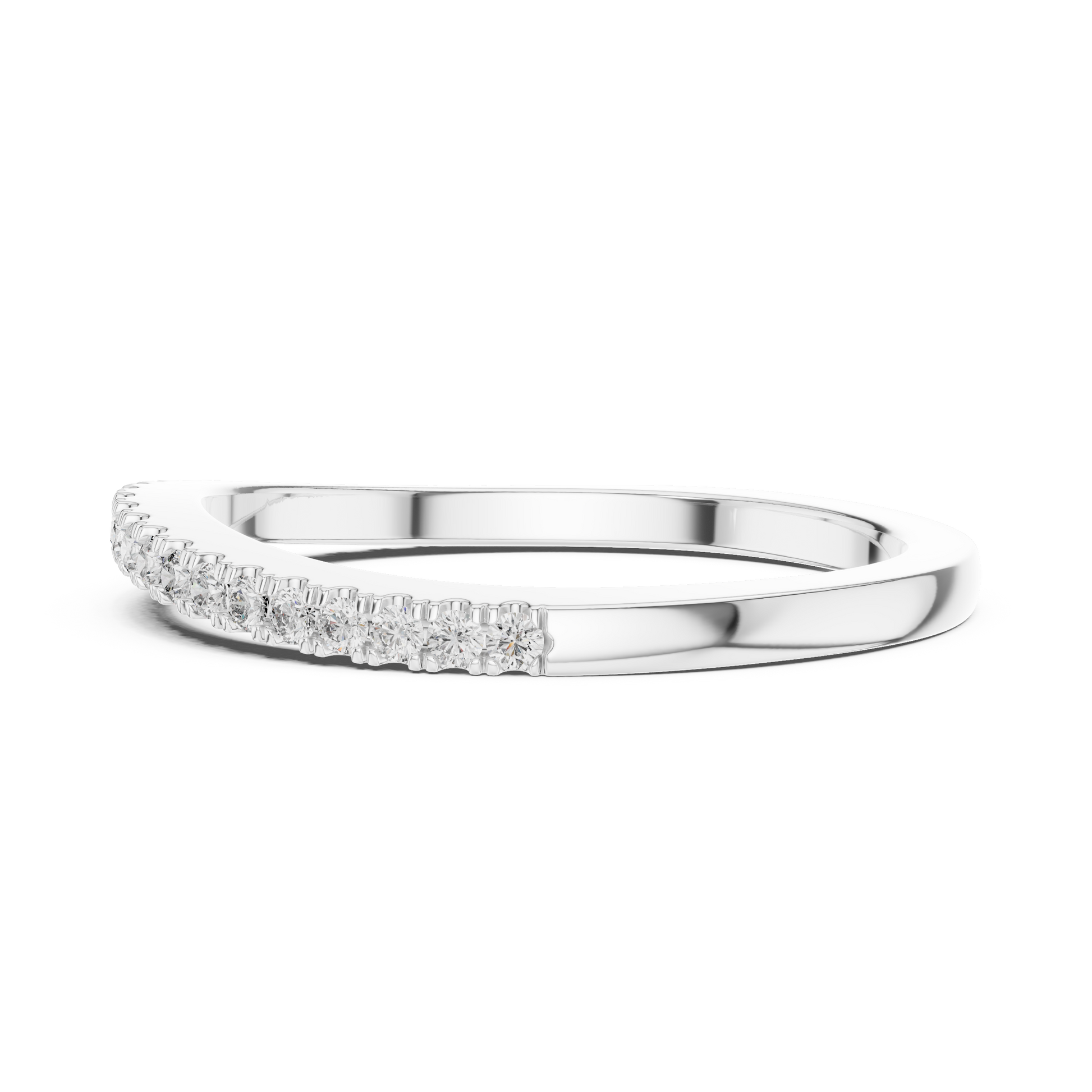 Dainty Sterling Silver Half Eternity Wedding Band Set with Brilliant Pavé Stones