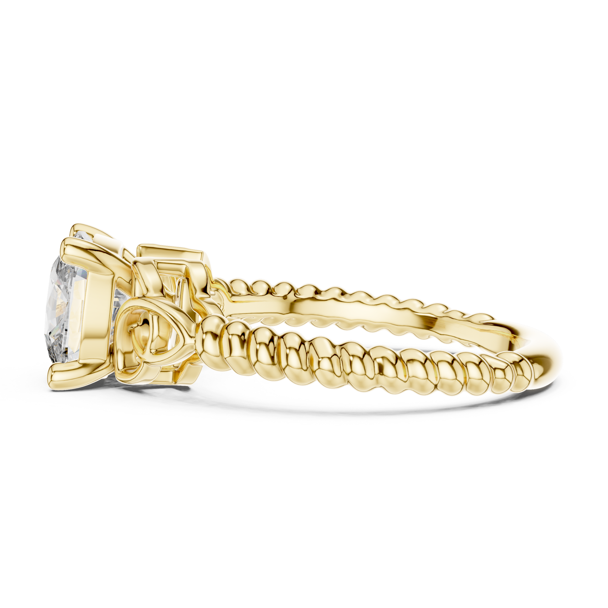 Yellow Gold 2.43 CT Celtic-inspired Cushion-cut Lab Grown Diamond Braided-style Shank Engagement Ring