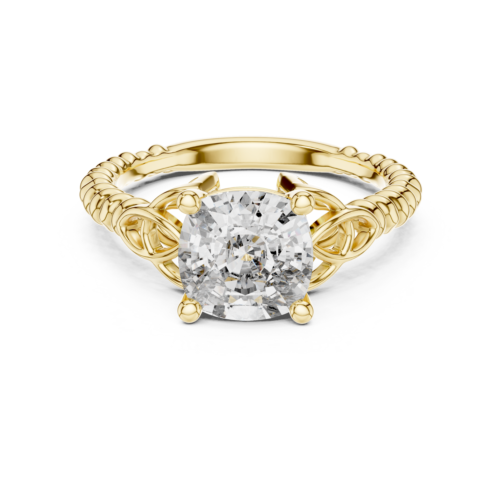 Yellow Gold 2.43 CT Celtic-inspired Cushion-cut Lab Grown Diamond Braided-style Shank Engagement Ring