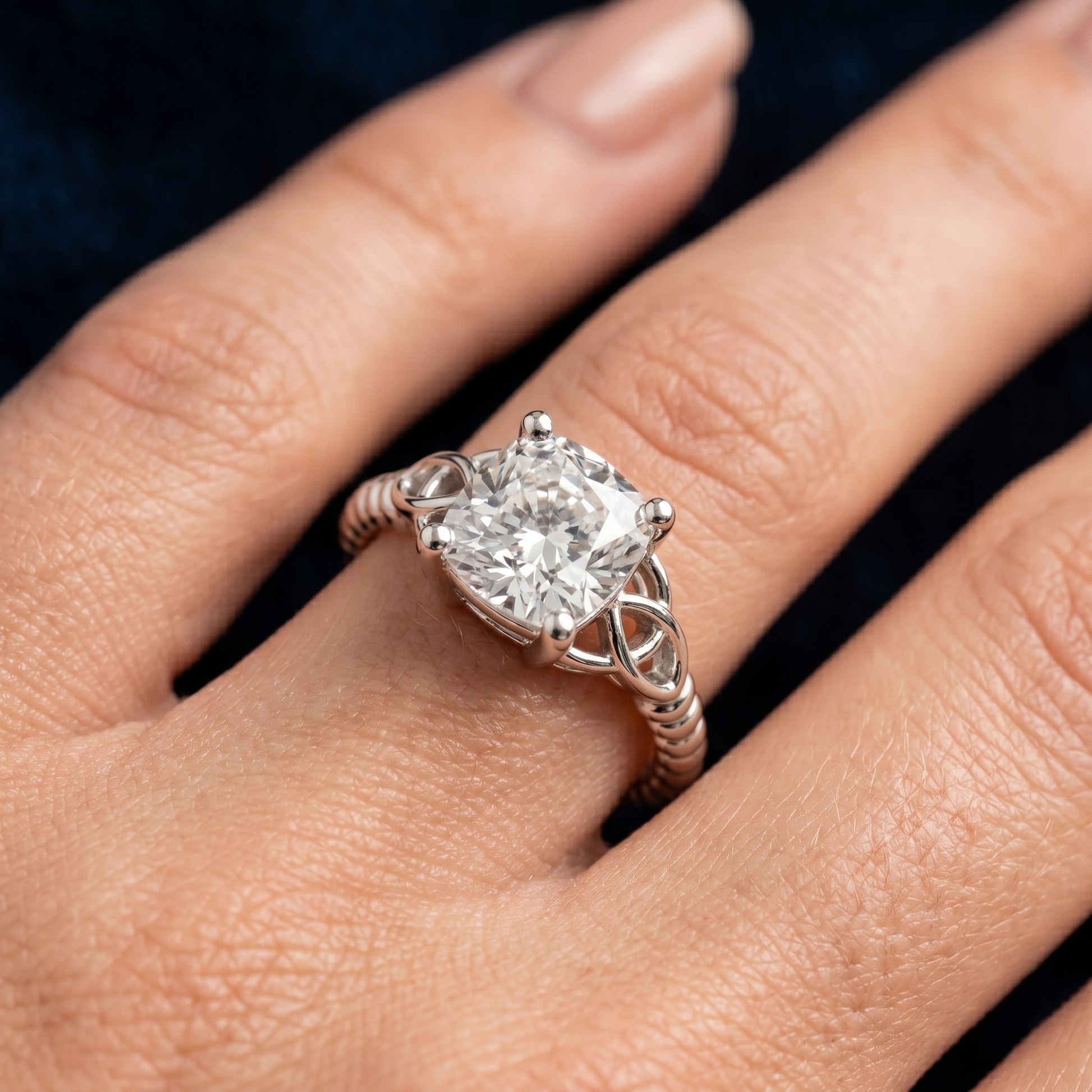 2.43 Carat Cushion Cut Moissanite Diamond Celtic Spark GRA Certified Engagement Ring