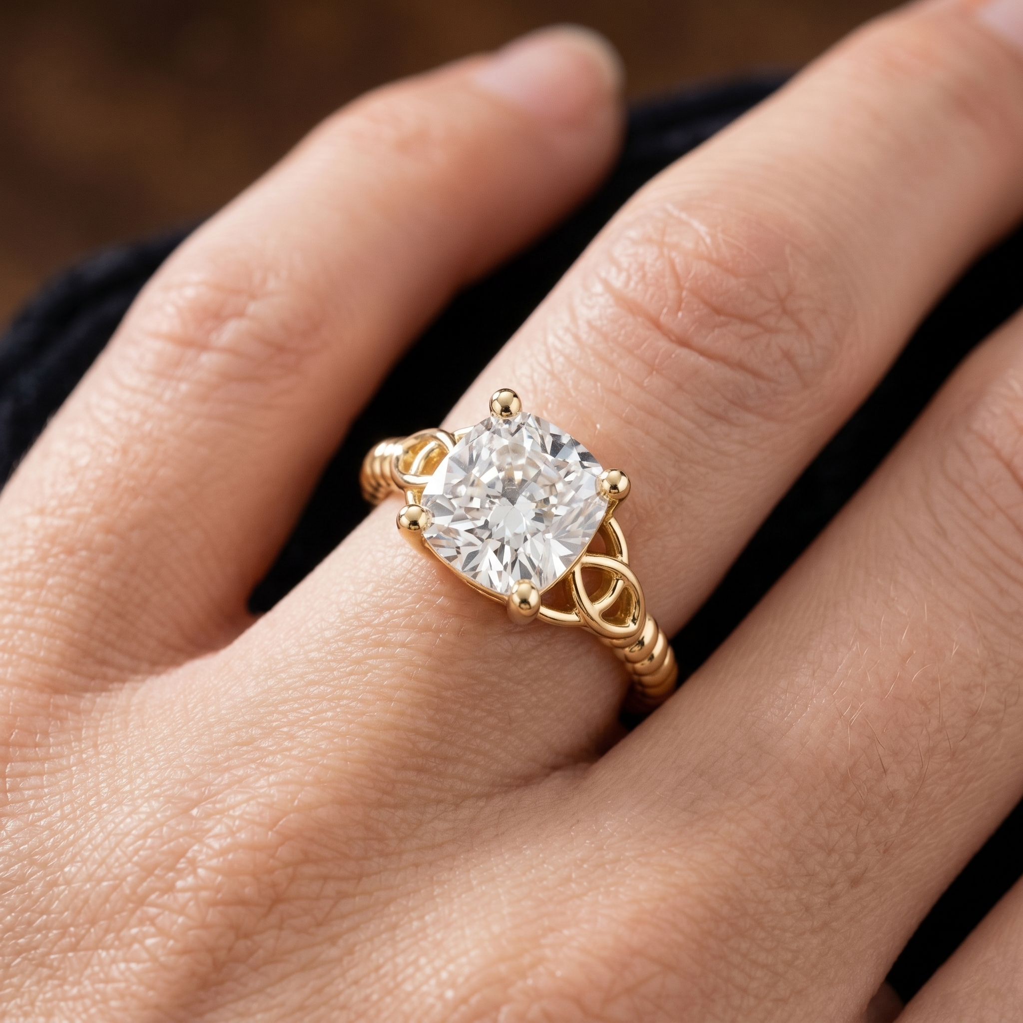 2.43 Carat Cushion Cut Moissanite Diamond Celtic Spark GRA Certified Engagement Ring