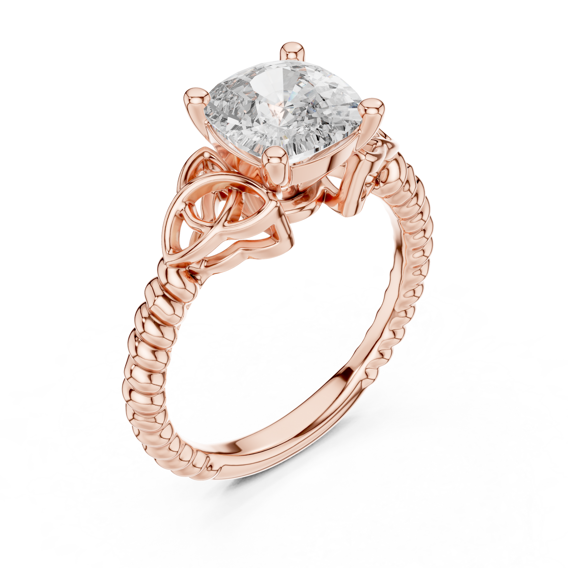 Rose Gold 2.43 CT Celtic-inspired Cushion-cut Lab Grown Diamond Braided-style Shank Engagement Ring