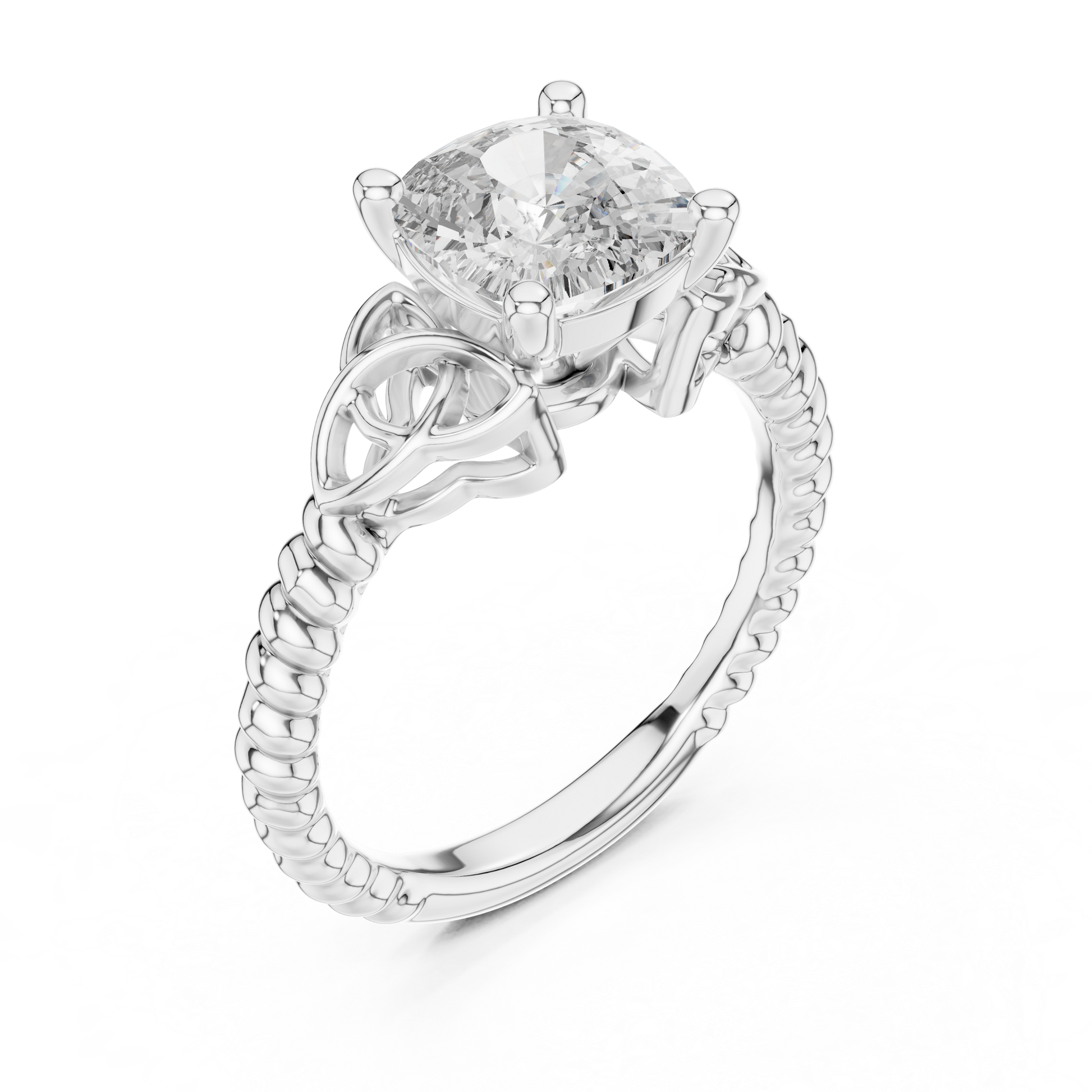 Celtic-inspired Cushion-cut Moissanite Diamond Braided-style Shank Engagement Ring