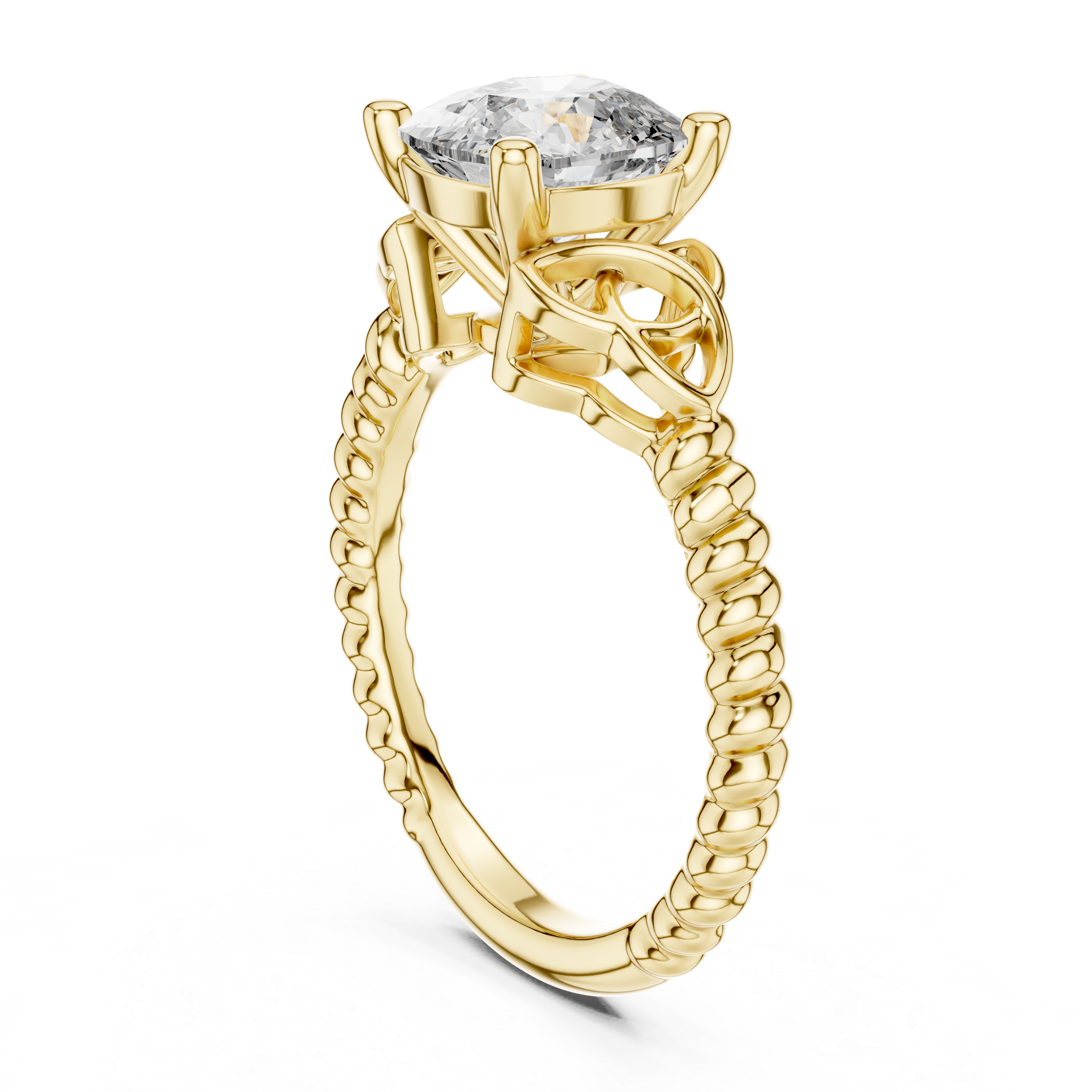 Yellow Gold 2.43 CT Celtic-inspired Cushion-cut Lab Grown Diamond Braided-style Shank Engagement Ring