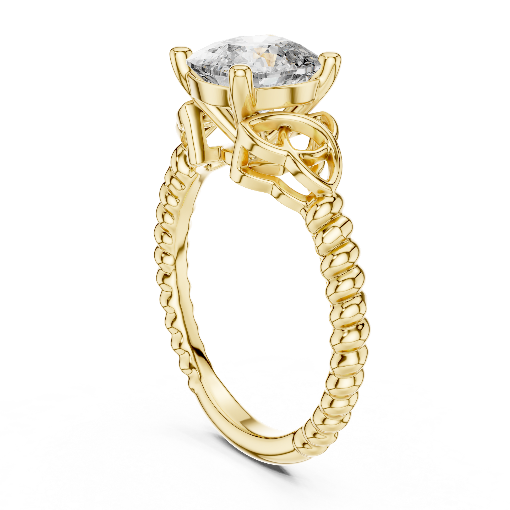 Yellow Gold 2.43 CT Celtic-inspired Cushion-cut Lab Grown Diamond Braided-style Shank Engagement Ring