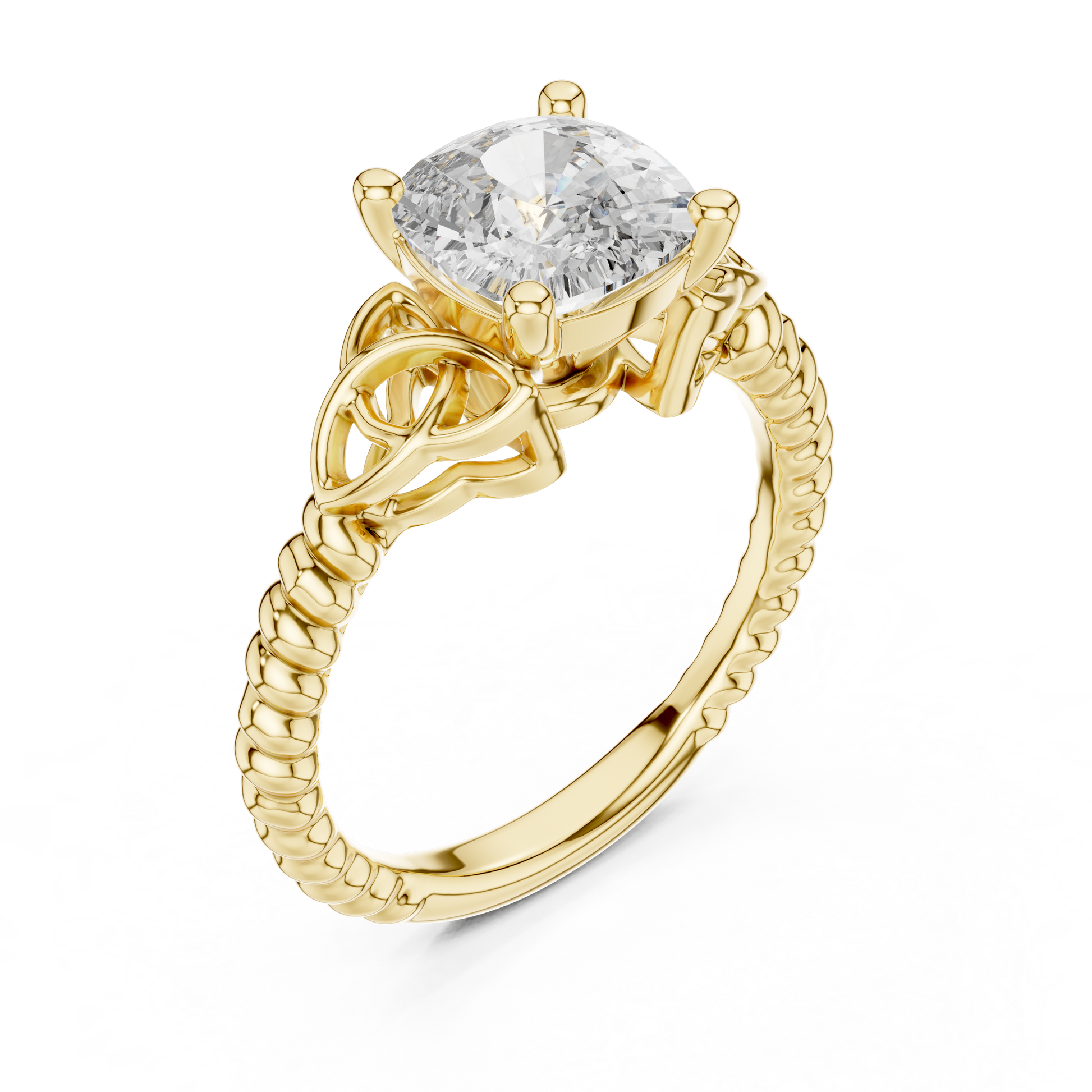 Yellow Gold 2.43 CT Celtic-inspired Cushion-cut Lab Grown Diamond Braided-style Shank Engagement Ring