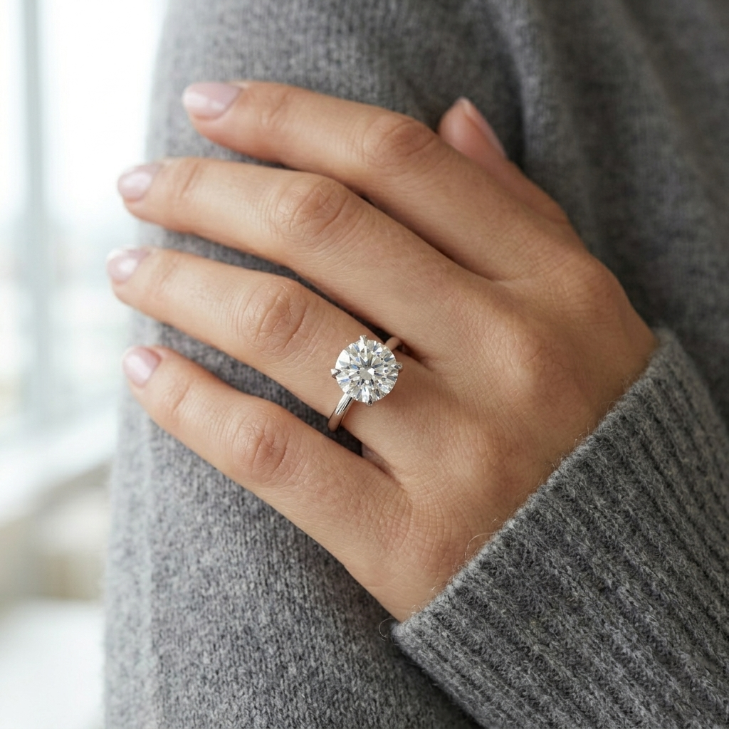 Classic Solitaire Engagement Ring Featuring a Round-cut Moissanite Diamond