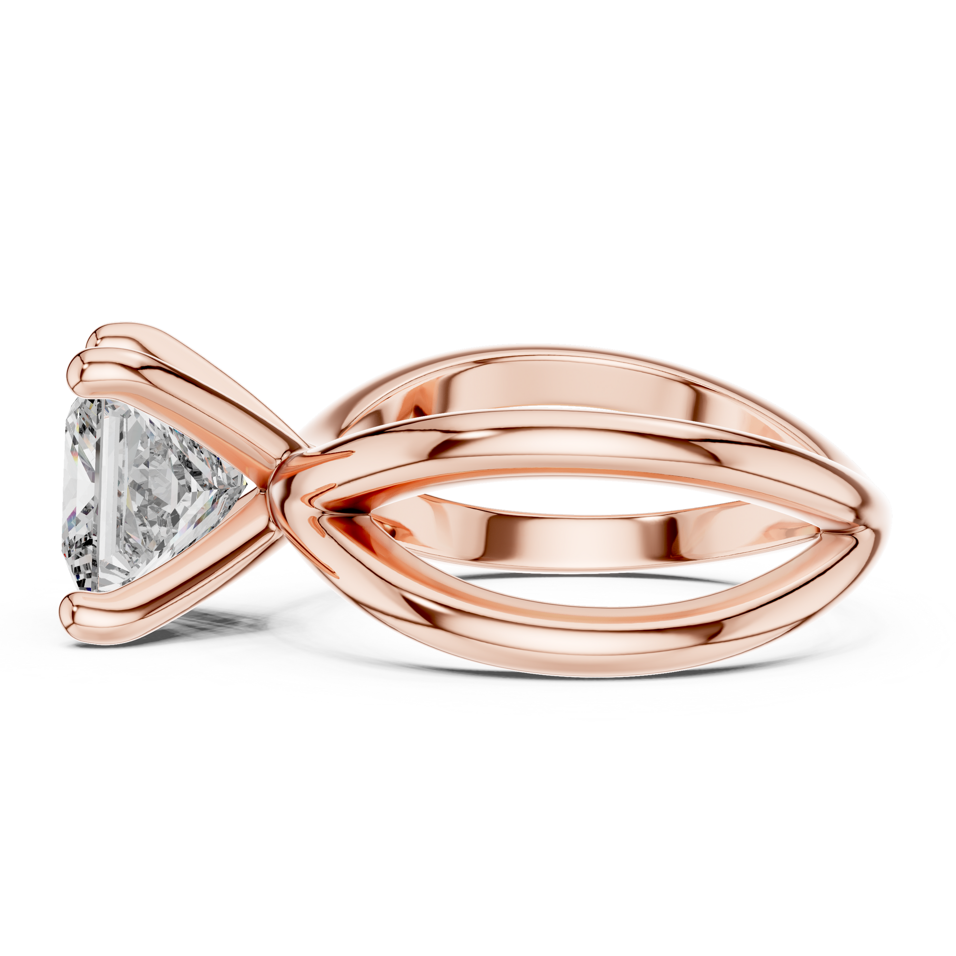 Rose Gold Intricate Criss-Cross Split Shank 3 TCW Princess Cut Lab Grown Diamond Solitaire Engagement Ring