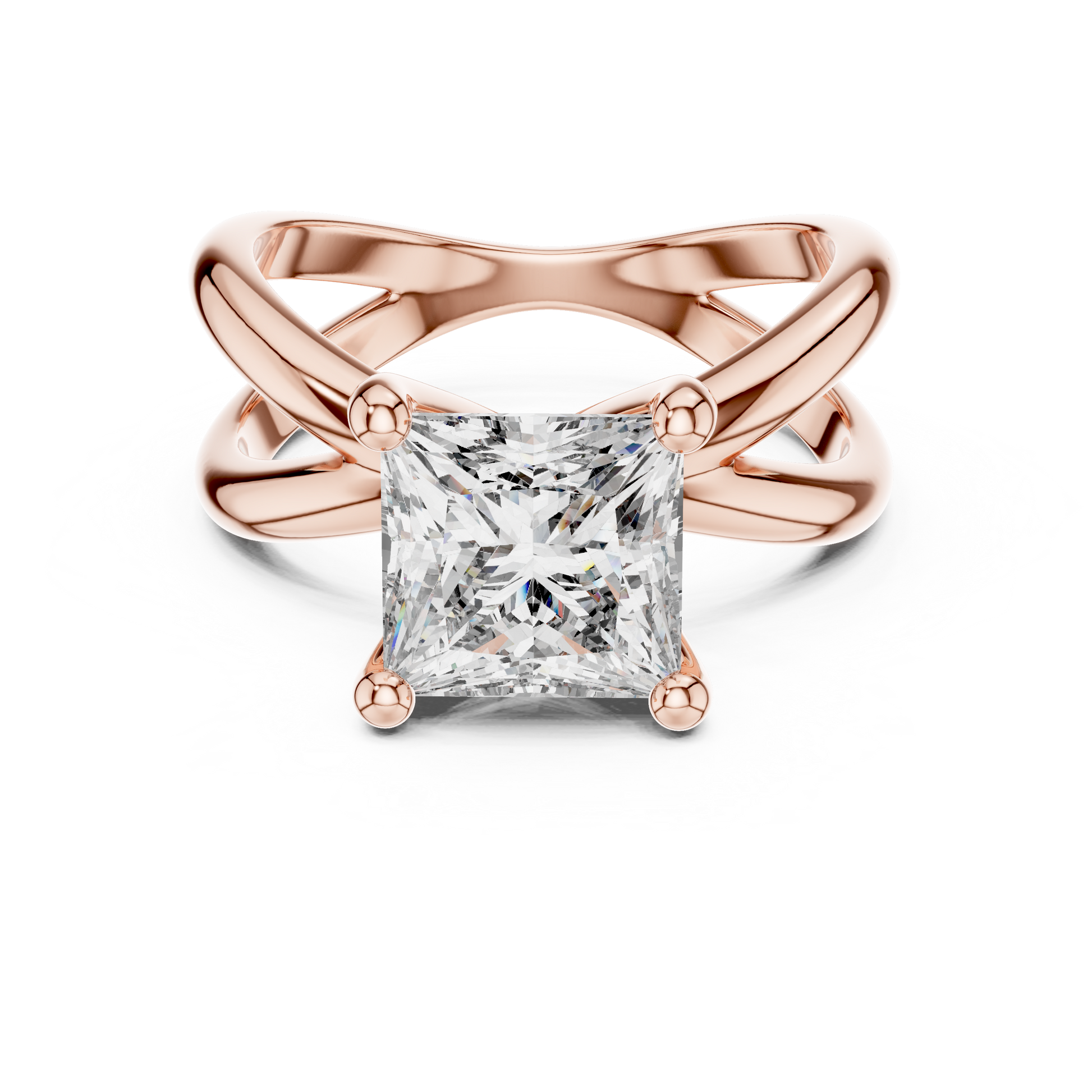 Rose Gold Intricate Criss-Cross Split Shank 3 TCW Princess Cut Lab Grown Diamond Solitaire Engagement Ring